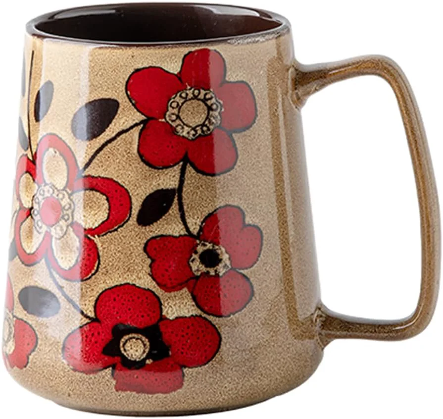 Specialty Large 24 oz Ceramic Coffee Mug with Handle Vintage Floral Coffee Cup Extra Big Tea Cup for Office and Home Dishwasher and Microwave Safe Durable
