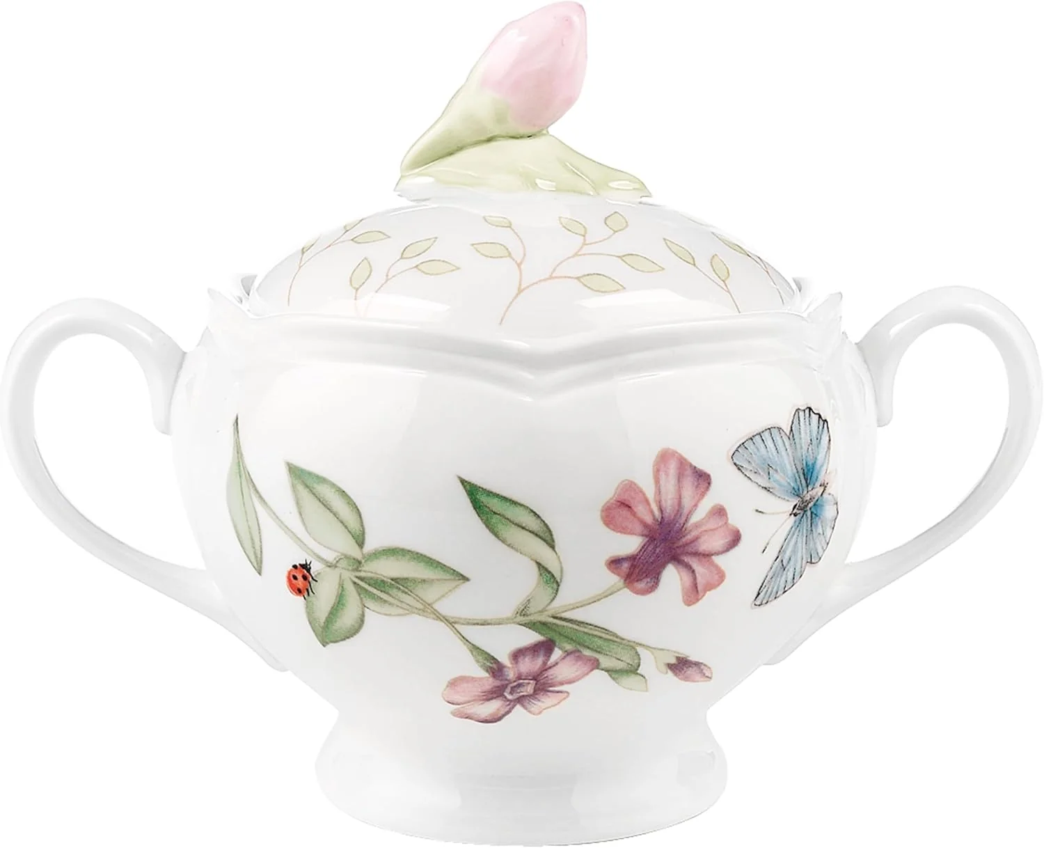 Stylish Lenox Butterfly Meadow Double Handled Sugar Bowl with Lid White - 1 Count Environmentally Friendly