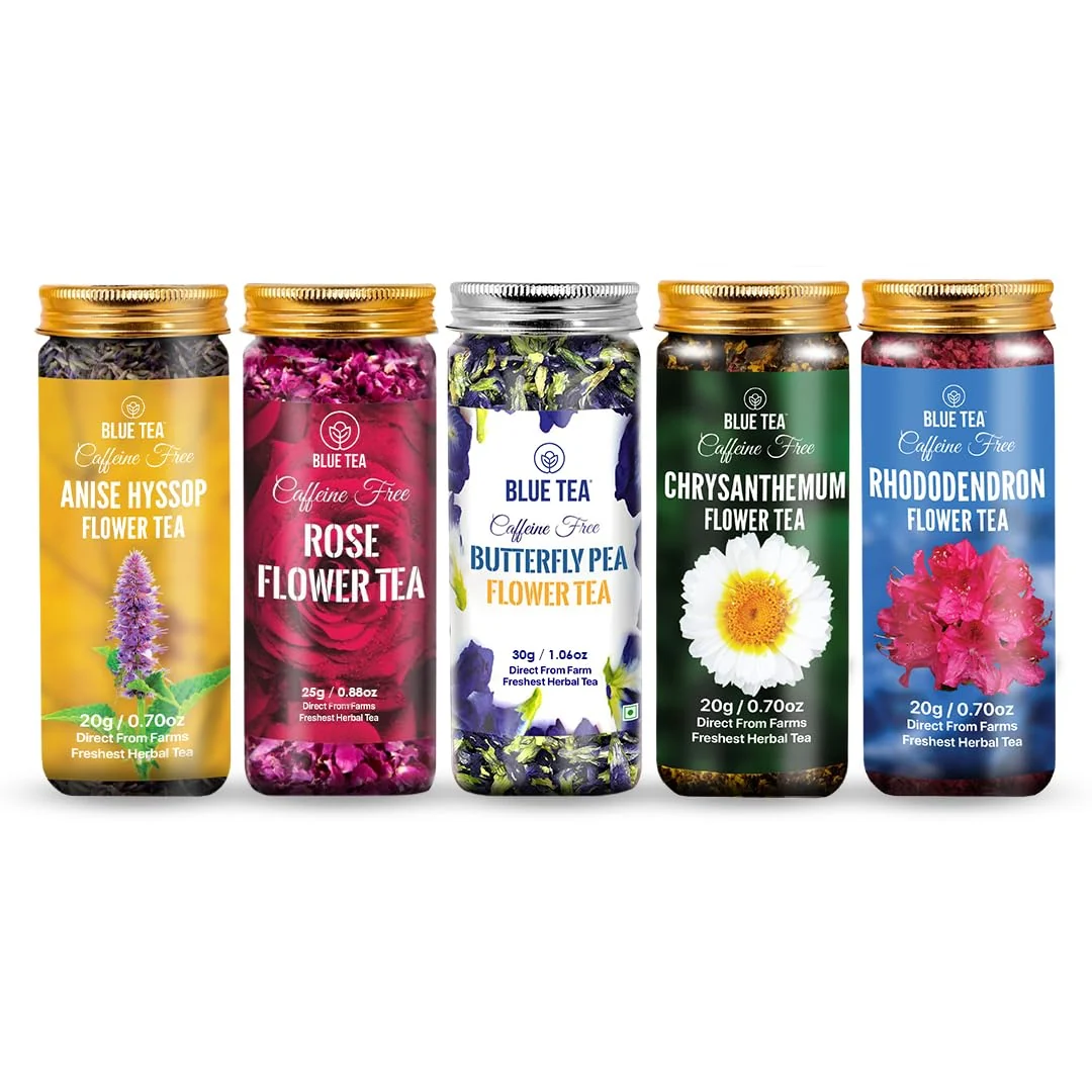 Artisan Blue TEA - Flower Tea Combo - 4.05 Oz Pack of 5 Variety Pack Combo Pack - Caffeine - Flower Based - Caffeine - Vegan - Non-Bitter Eco-Friendly
