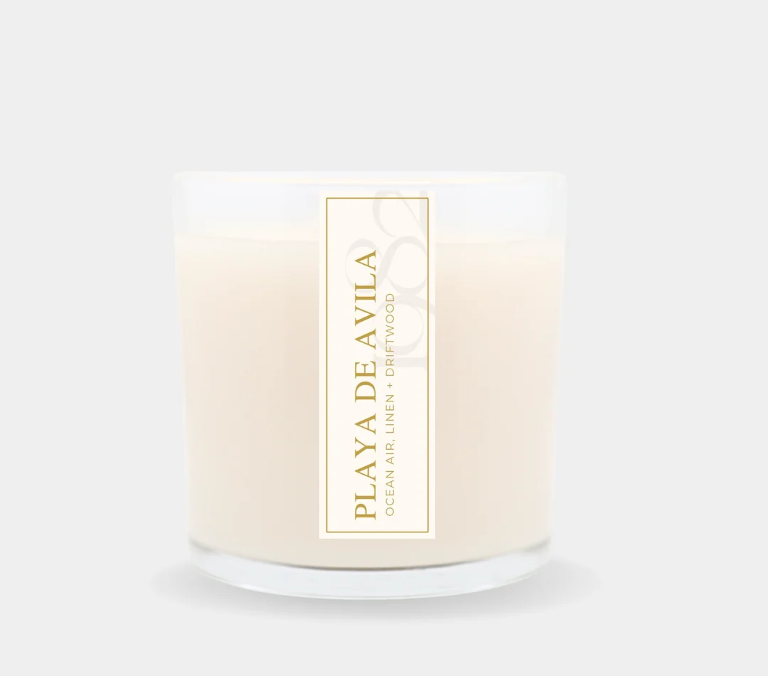 Contemporary Playa De Avila 14 oz Double Wick - Notes Soft Driftwood Clean Linen Crisp Ocean Air Secure