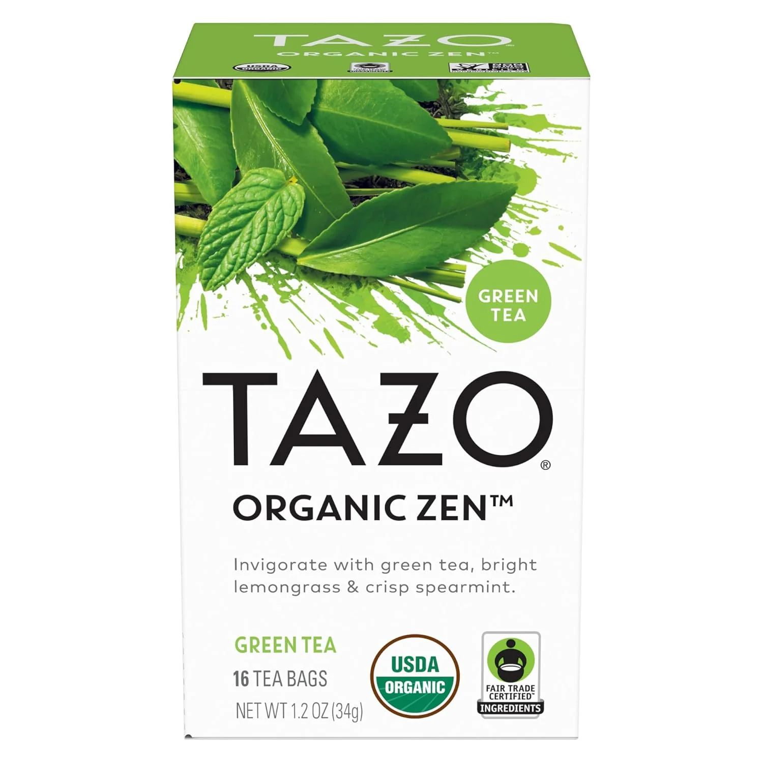 Powerful Tazo Organic Zen Green Tea Caffeinated Tea with Refreshing Lemongrass Spearmint 16 Total Bags Smart