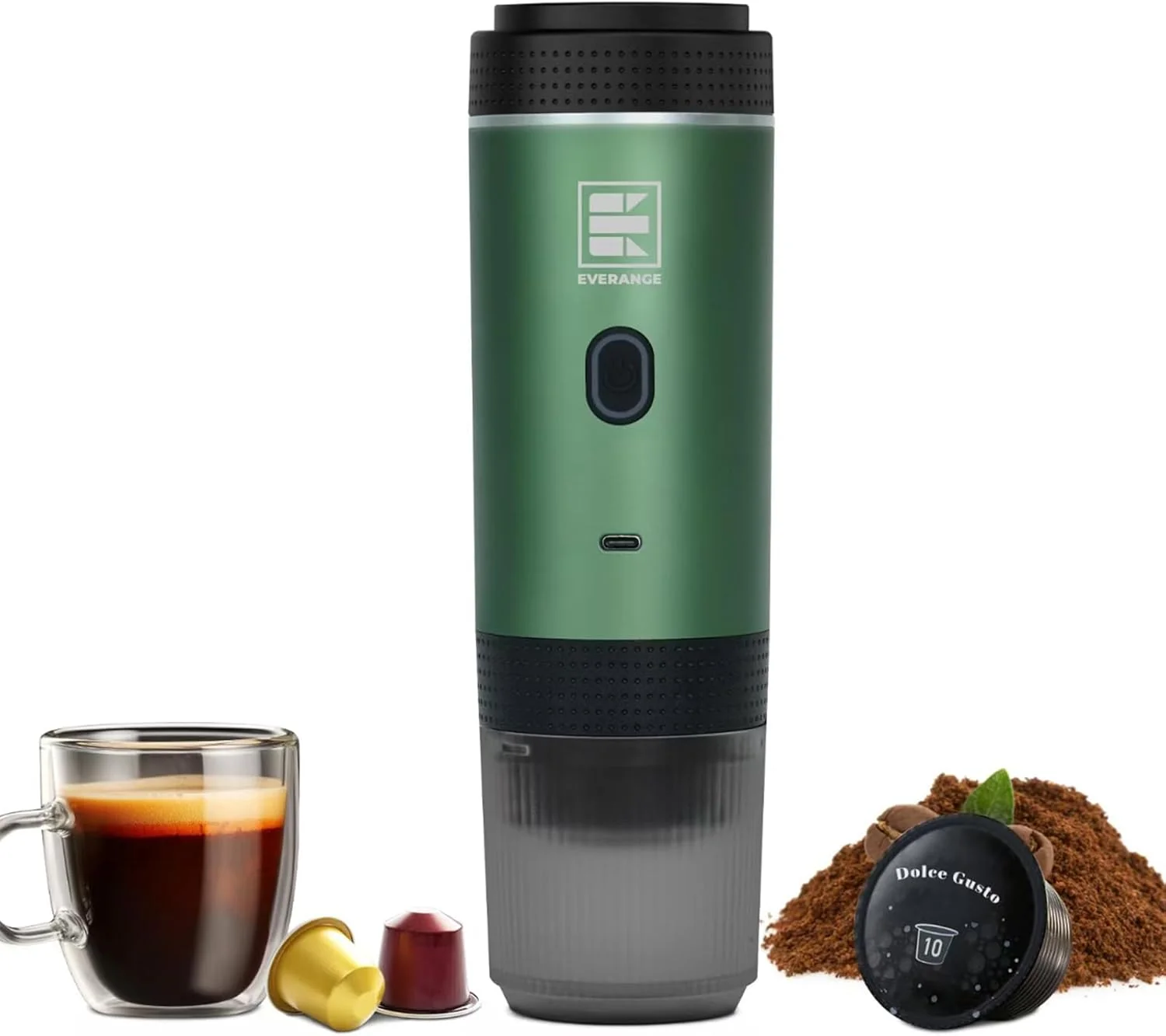 Reusable Portable Electric Espresso Machine Car Coffee Maker for Travel Camping Battery Powered Coffee Brewer Compatible with Ground Coffee NS Capsules Practical
