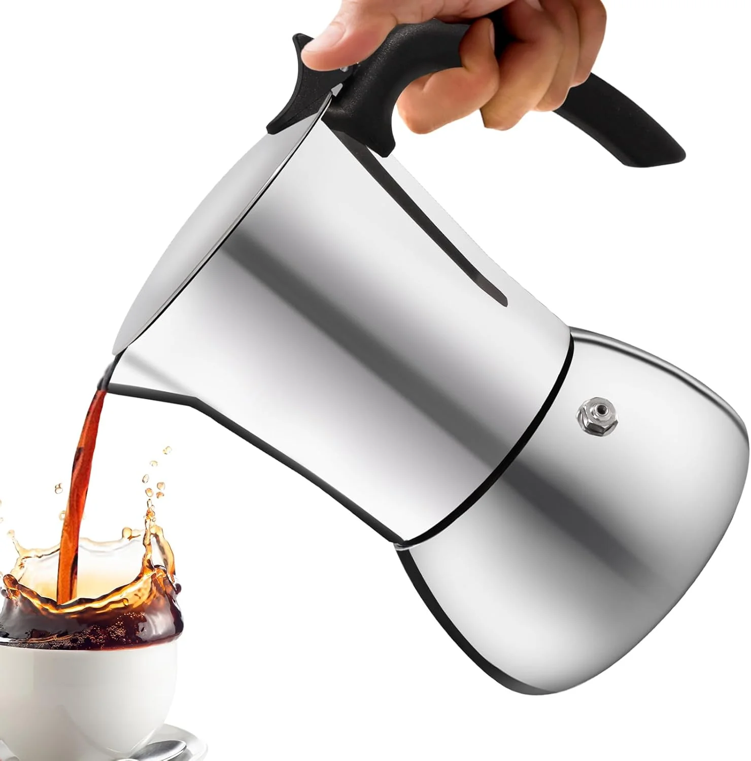 Next-Generation No Coating 9 Cup Thickened 304 Stainless Steel Moka Pot Stovetop Espresso Maker Italian Coffee Machine 450ml 15oz Suitable for Gas Induction Stovetop Advanced