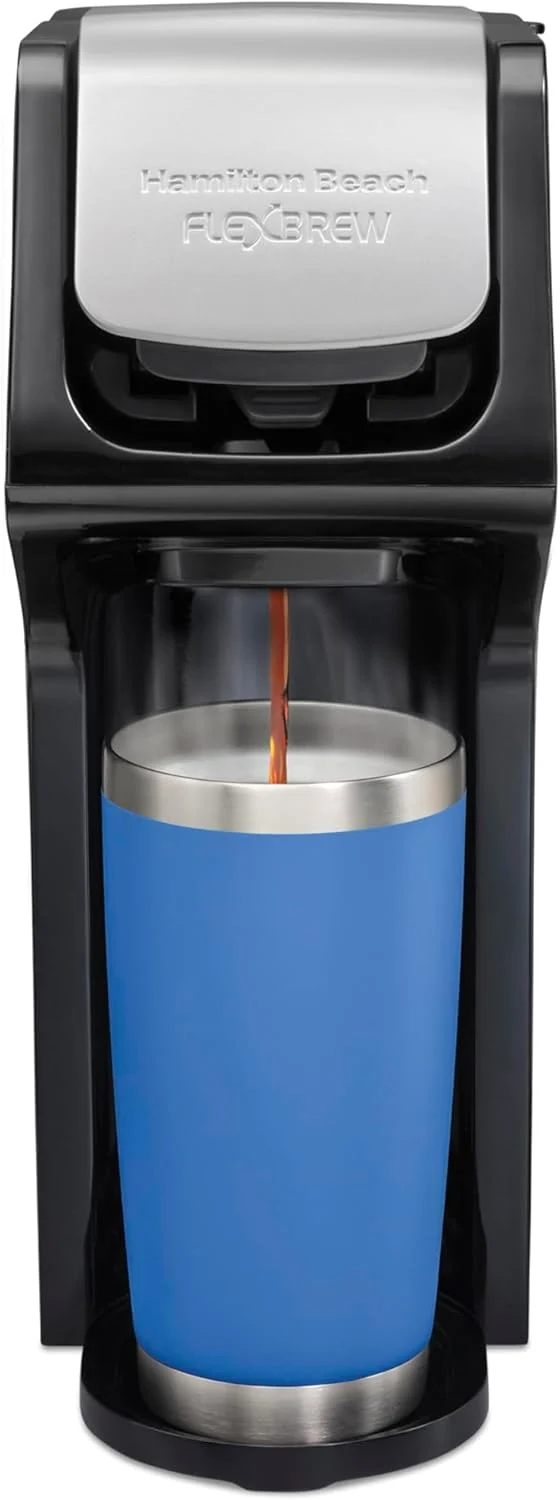 Sophisticated Hamilton Beach FlexBrew Single Serve Coffee Maker Compatible with Pod Packs and Grounds 14 oz. Water Reservoir Slim Design Fast Brewing