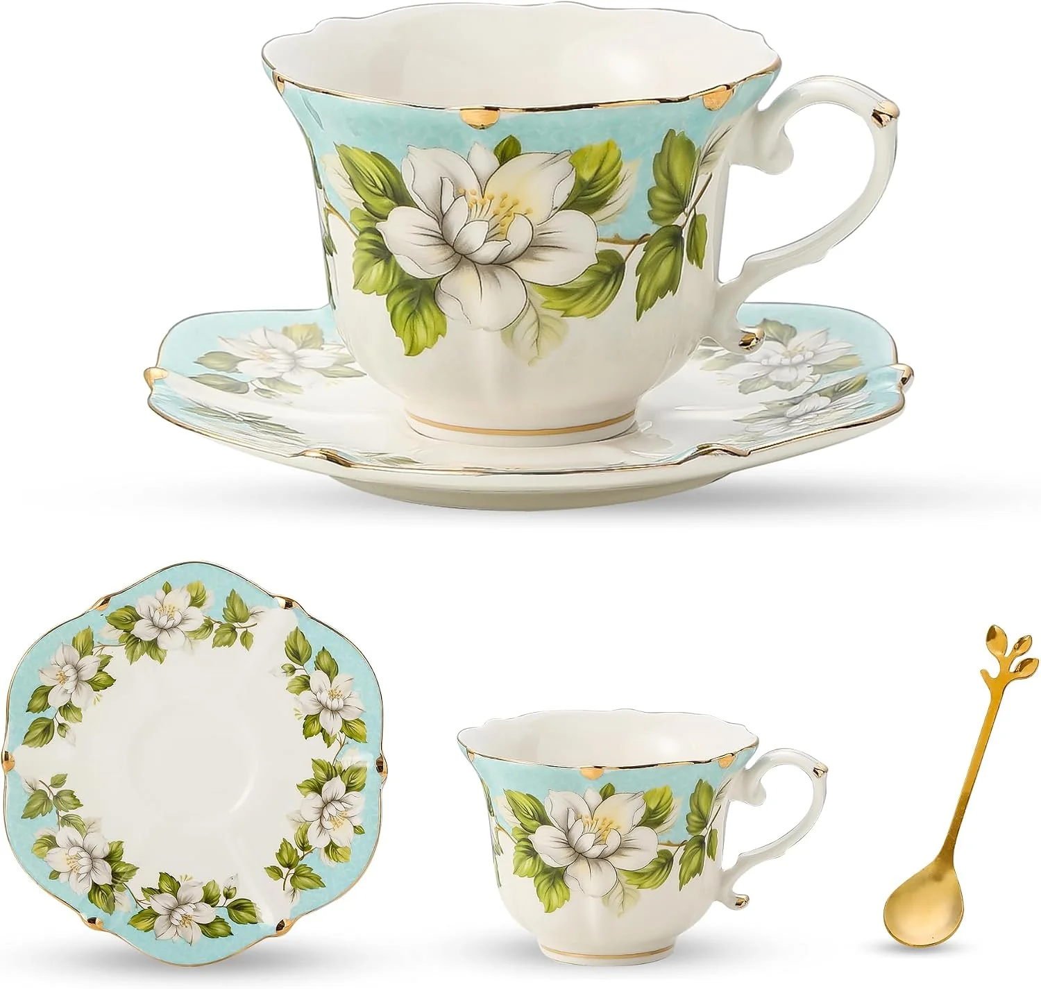 Solid TATSUMI Country Roses Bone China Tea Cup and Saucer Set 3 Pieces Vintage Style For Women and Tea Parties Light Green 1 set Effective