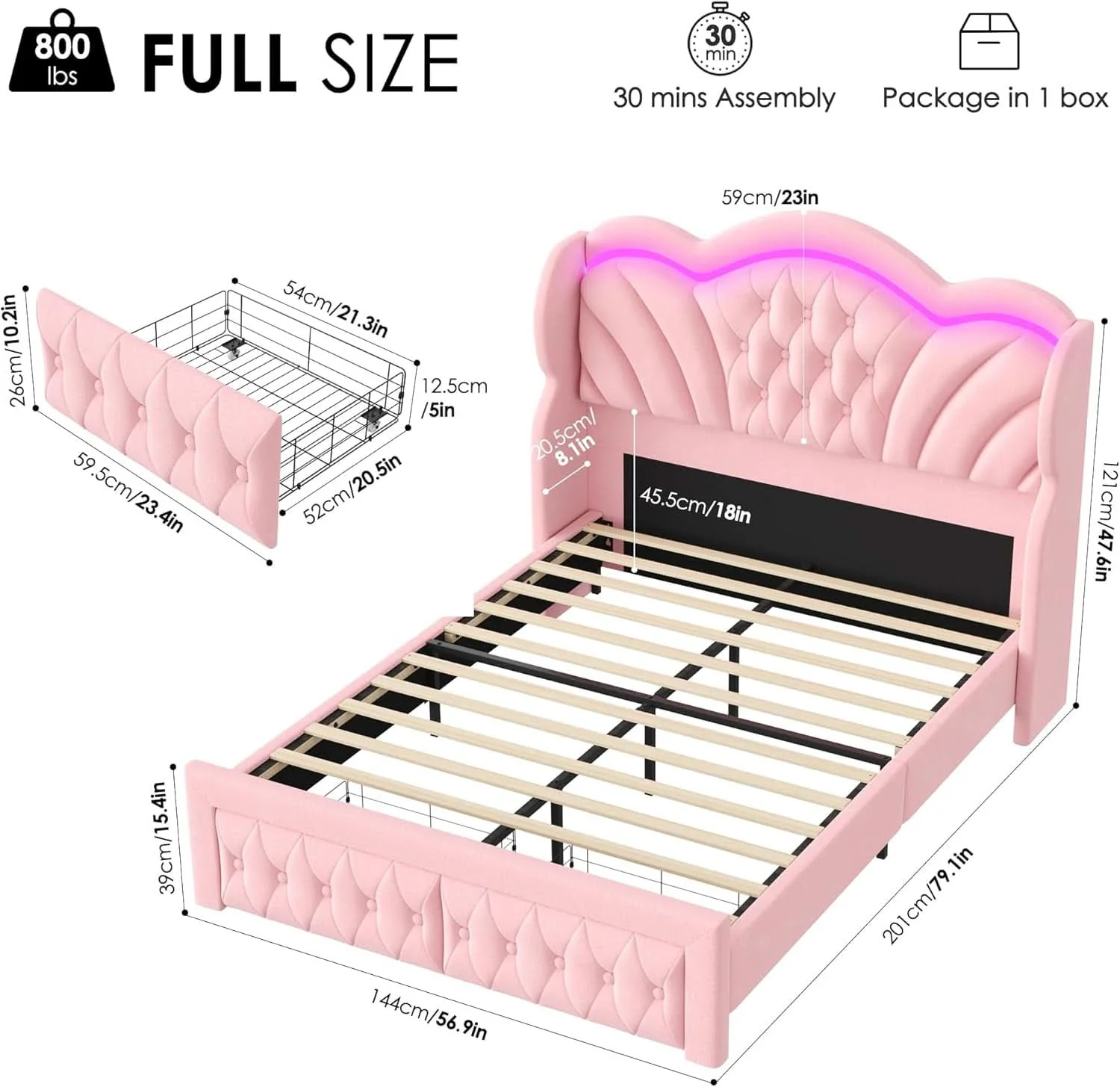 Carefully Designed Pink Velvet Upholstered Platform Bed Frame With LEDs World-Class