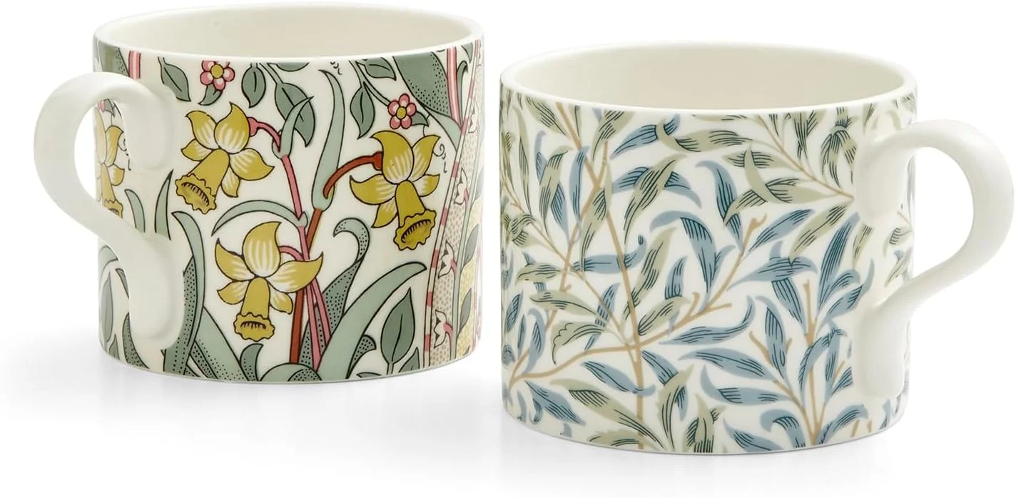 Original Spode Morris Co 12oz Mugs Set of 2 Daffodil Willow Bough - Microwave Dishwasher Safe Minimalist
