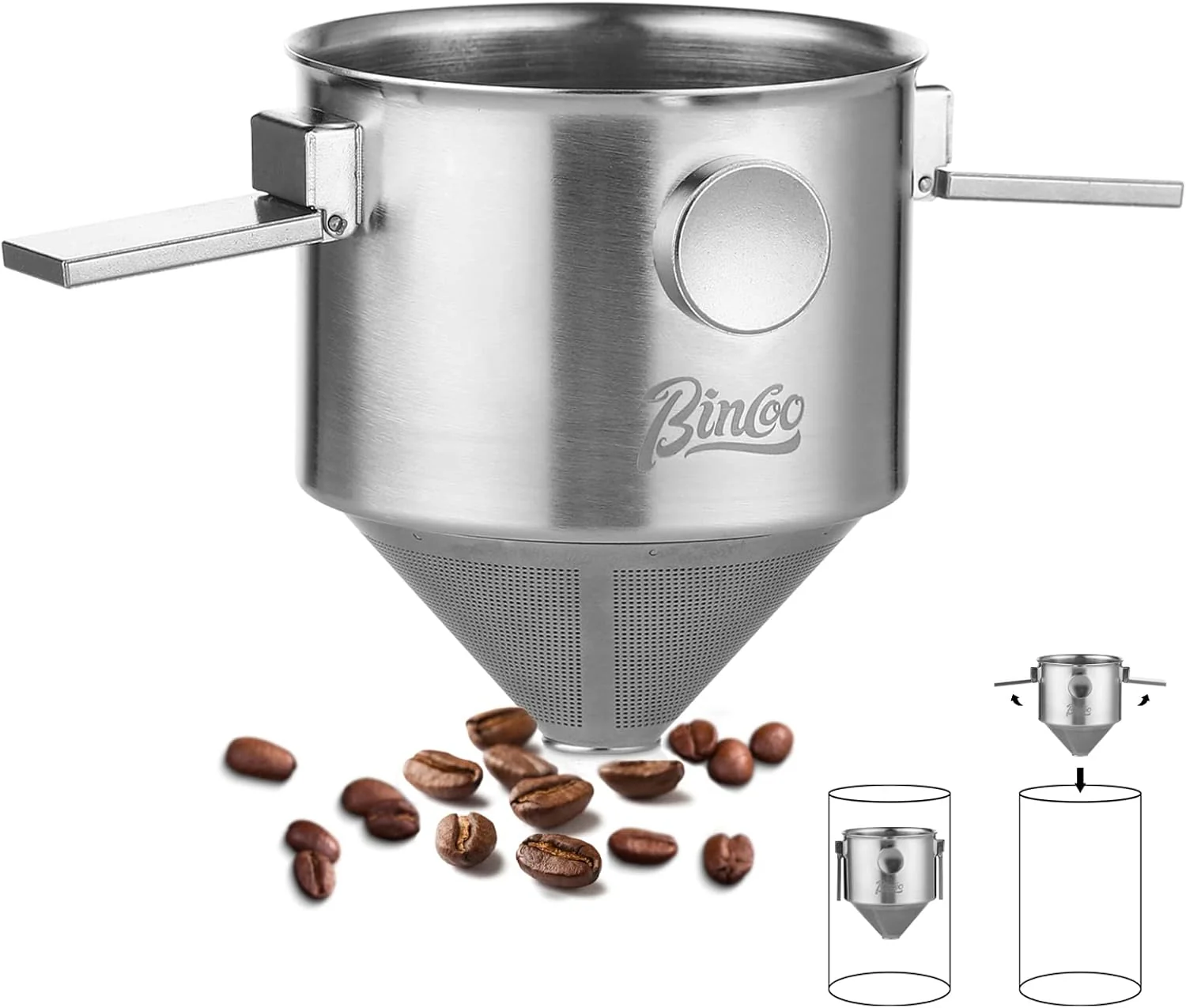 Breathable Bincoo Pour Over Coffee Dripper Portable Stainless Steel Reusable Coffee Filter Mini Collapsible Paperless Single Serve 1-2 Cup Coffee Dripper Cup Consistent