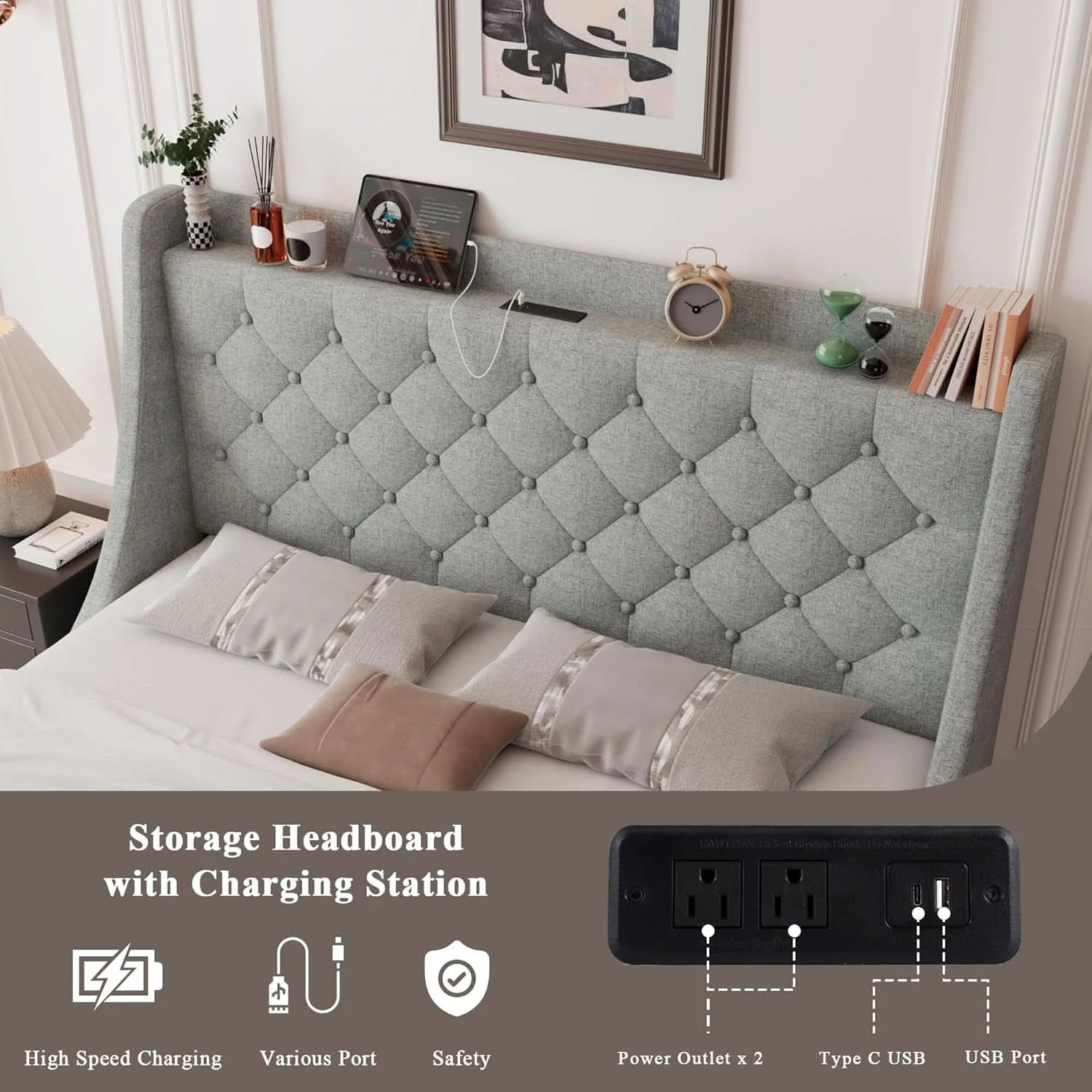 Advanced Full-Size Upholstered Bed Frame With Storage Drawers Green