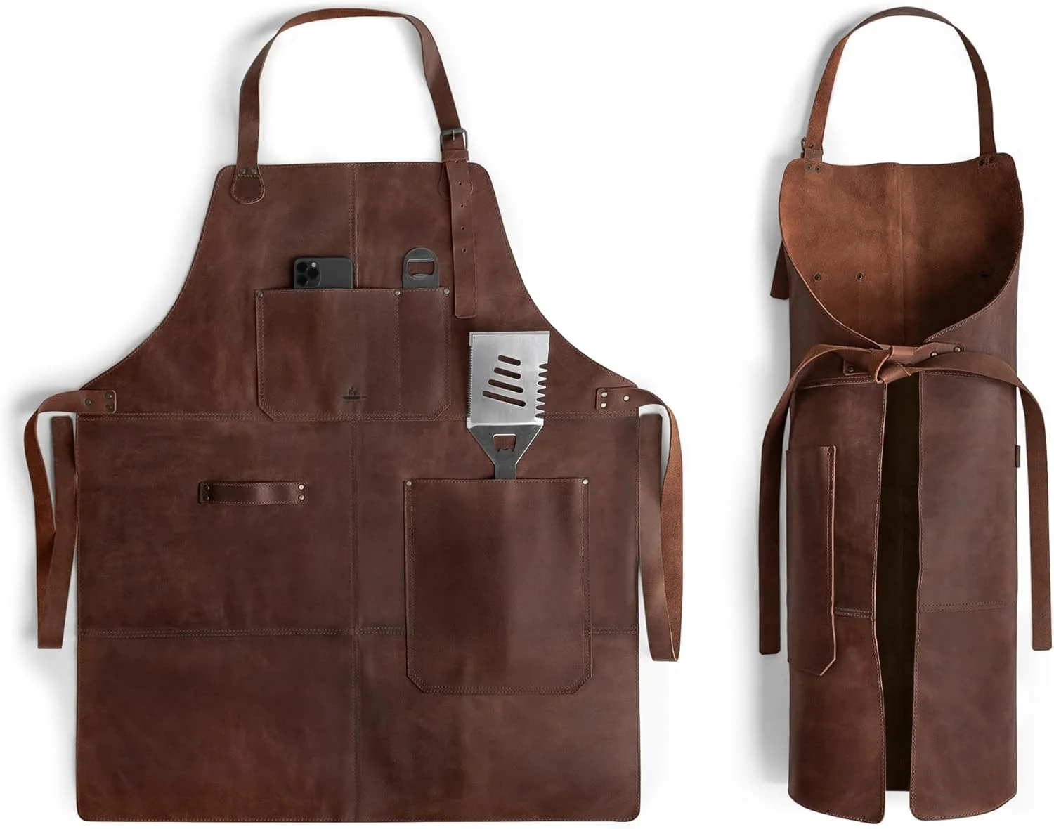 Classic Grill Apron Protective Clothing Cover for Cooking and Grilling Kitchen Heat Resistant Fantasy Shop Full Grain Leather Handmade Cook Accessory Bourbon Brown Authentic