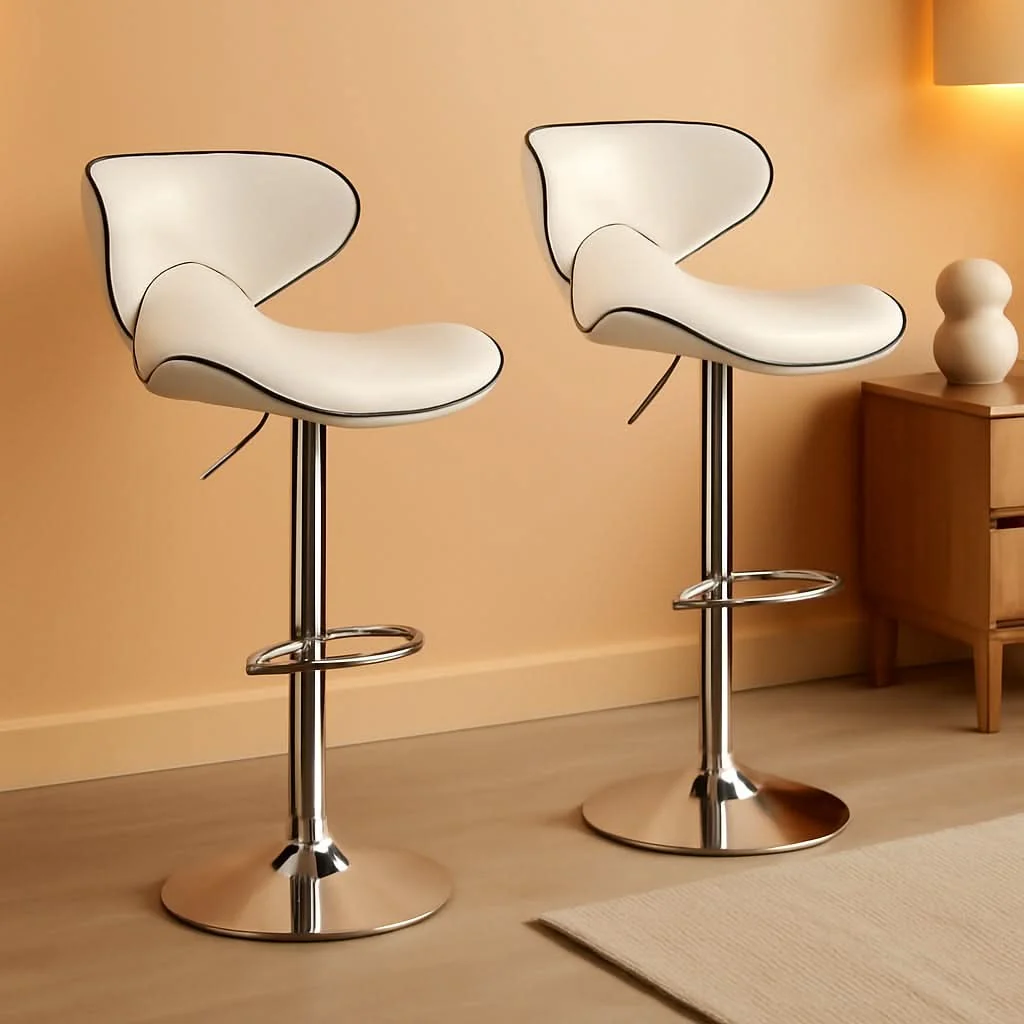 Outstanding White Cushioned Leatherette Barstool Set Of 2 Adjustable Height Swivel Innovative