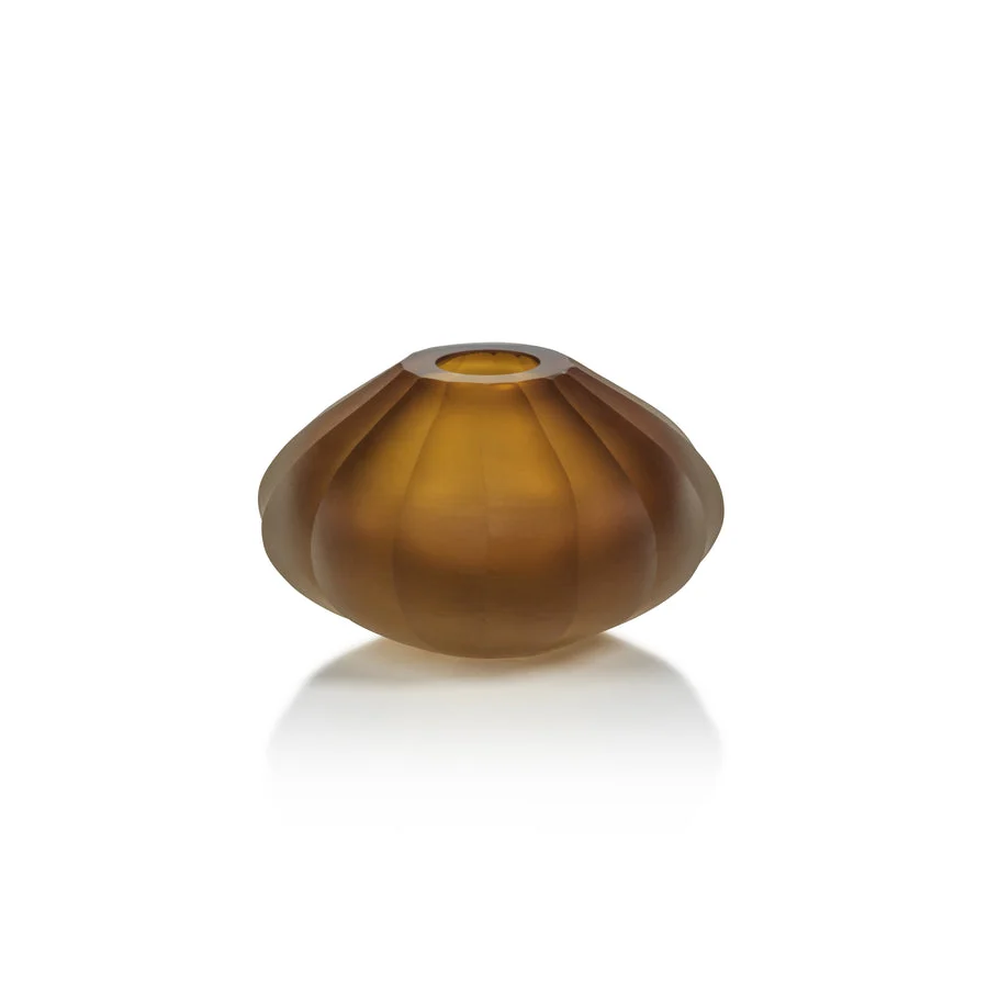 Quality Milano Cut Frosted Vase - Amber Relaxed