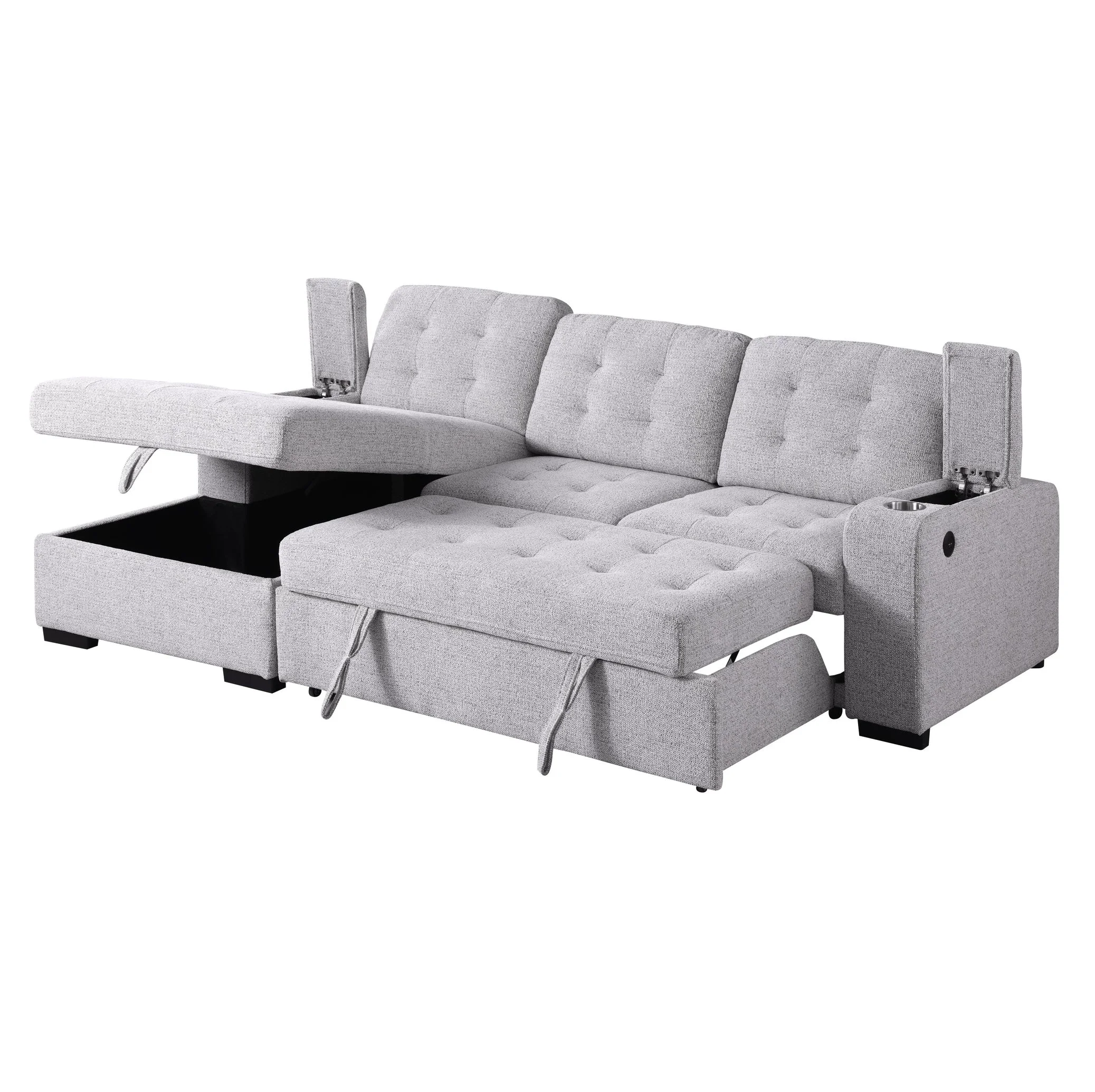 Premium Material Voss Media Sleeper Sectional in with USB and Cup Holder Efficient