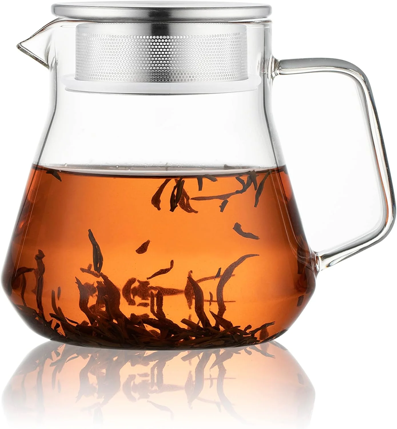 Quality Cnglass One-Touch Glass Teapot with Stainless Steel Filter Lid 20oz 600ml Glear Tea Kettle Stovetop Safe Pure