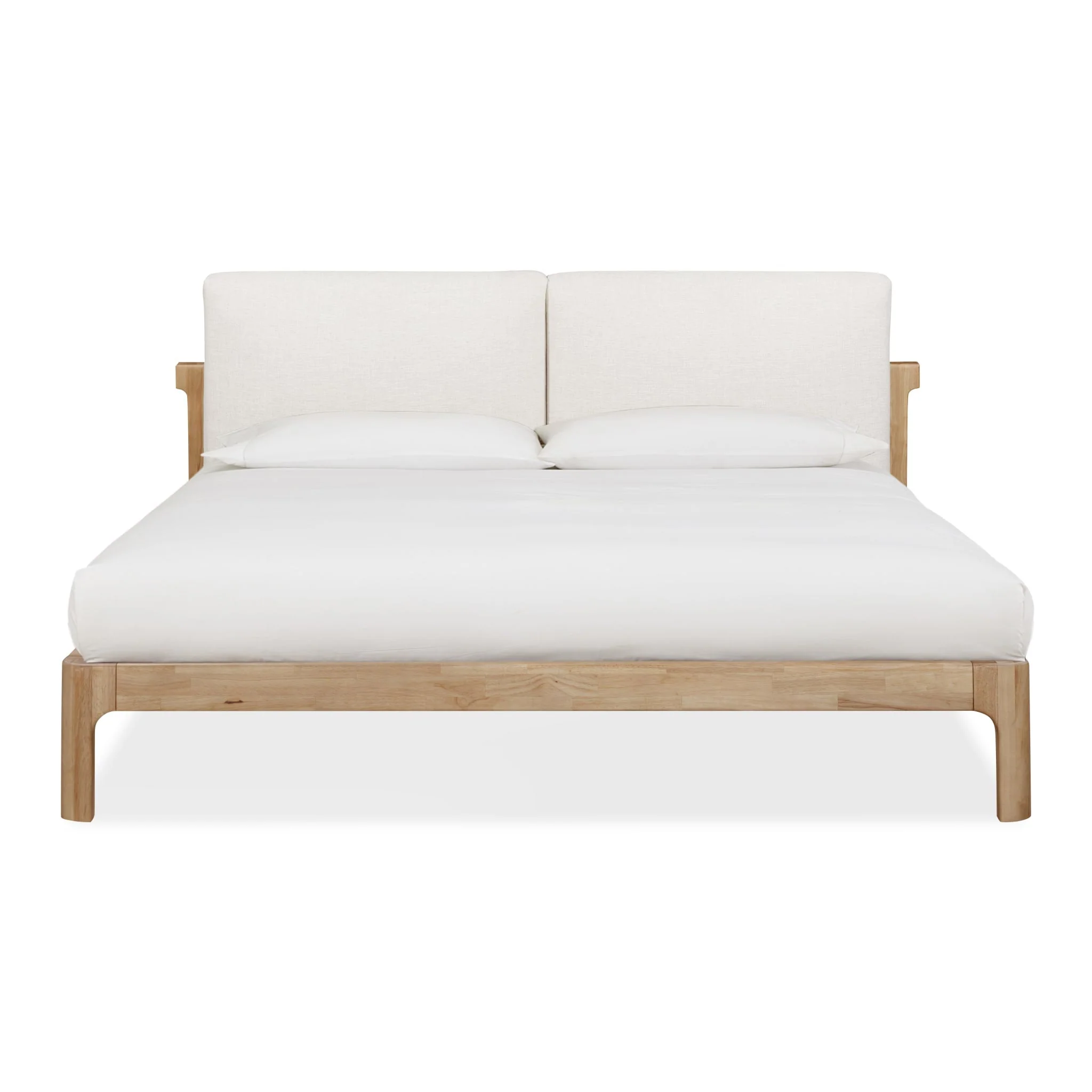 First-Class Havn Upholstered Two Cushion Platform Bed in Ginger and Natural Linen Authentic