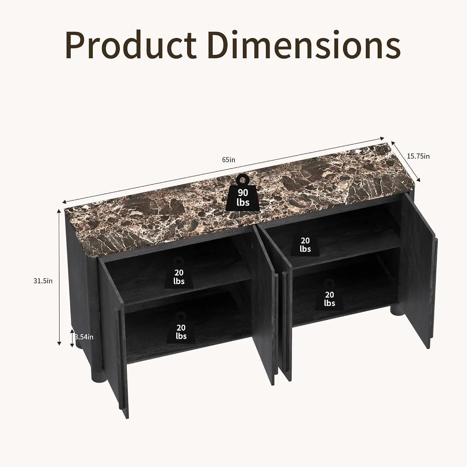 Detailed 65 Inch Contemporary Sideboard Buffet Faux Marble Top Excellent
