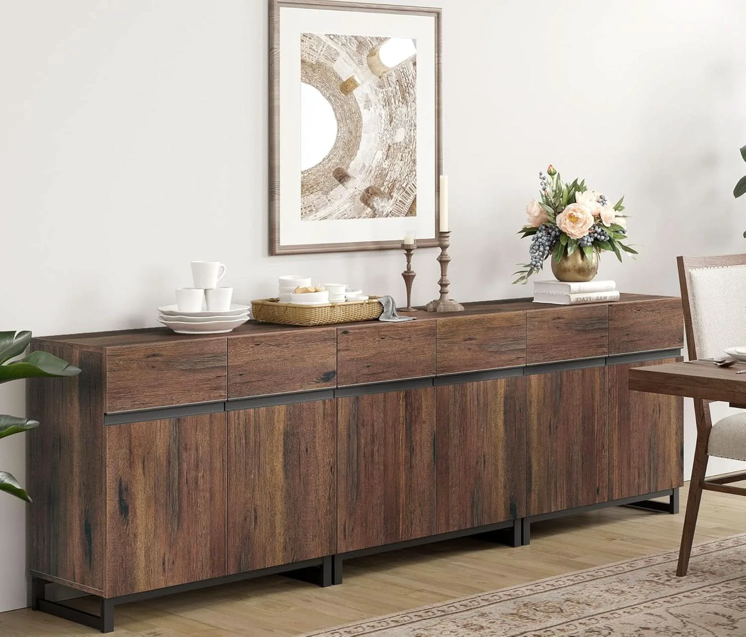 Premium Brown 3 in 1 Sideboard Buffet Cabinet With Adjustable Shelf Classic