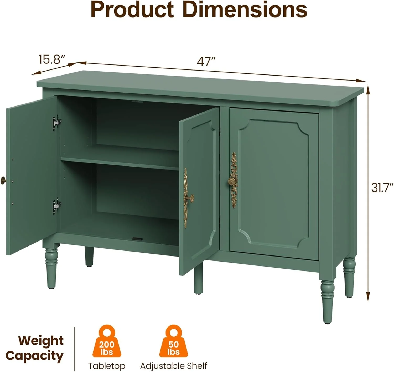 Efficient Forest Green Buffet Sideboard With Adjustable Shelves Quality