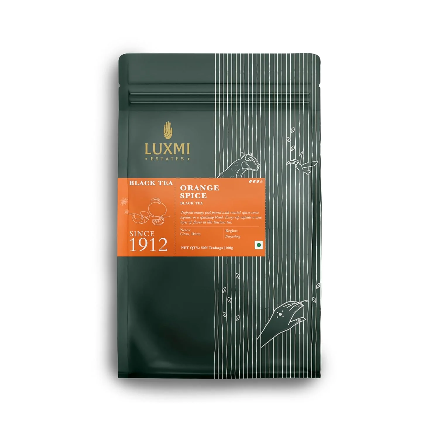 Stylish Luxmi Estates Orange Spice Black Tea 50 Tea Bags 100g Pack Organic Black Tea Smooth Flavorful Robust Caffeinated Breathable