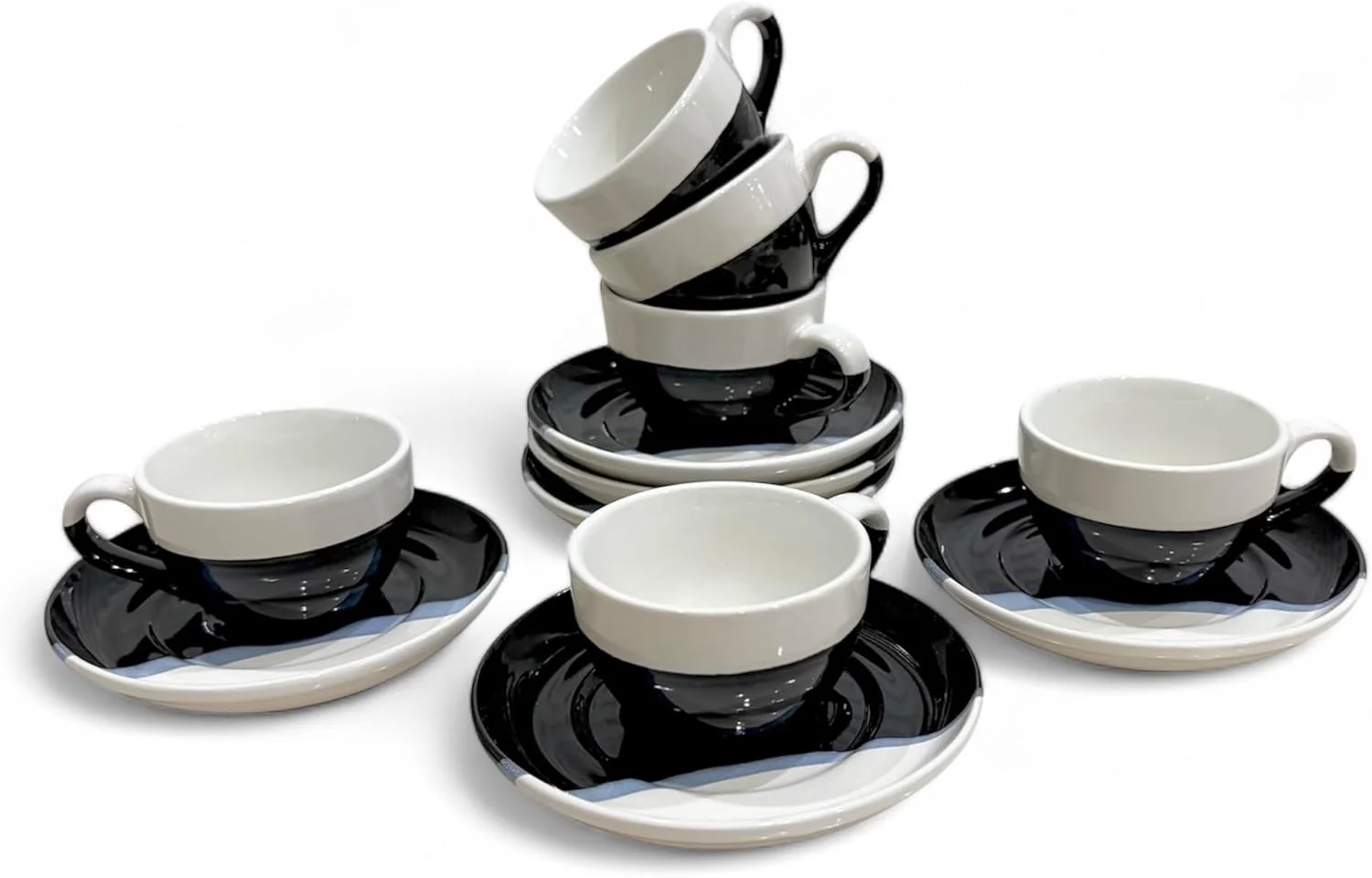 Proven 2 Ounce Espresso Cups with Saucers Mini Ceramic Espresso Cups Set of 6 Espresso Cup Set Coffee Mug Set for Latte Macchiato Lightweight
