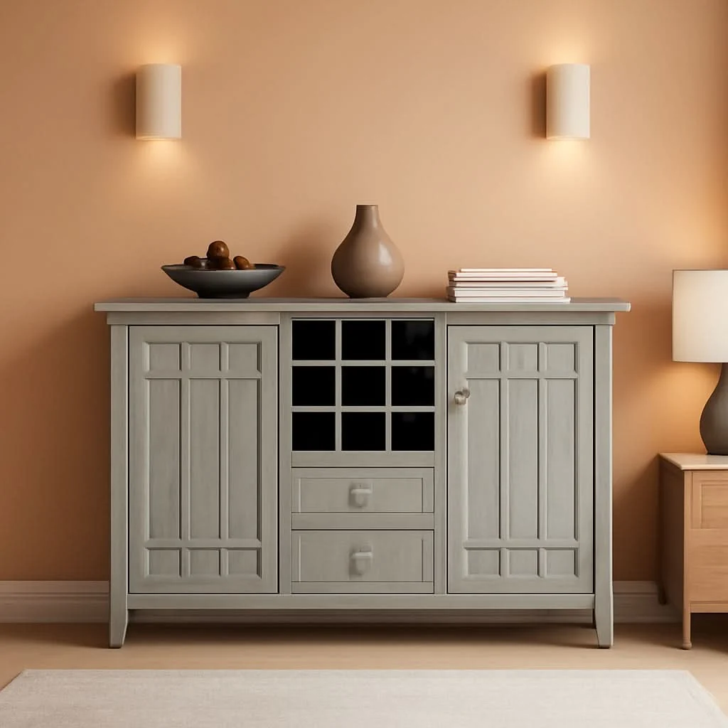 Breathable Rustic Gray Pine Wood Sideboard Buffet With Wine Storage Healthy