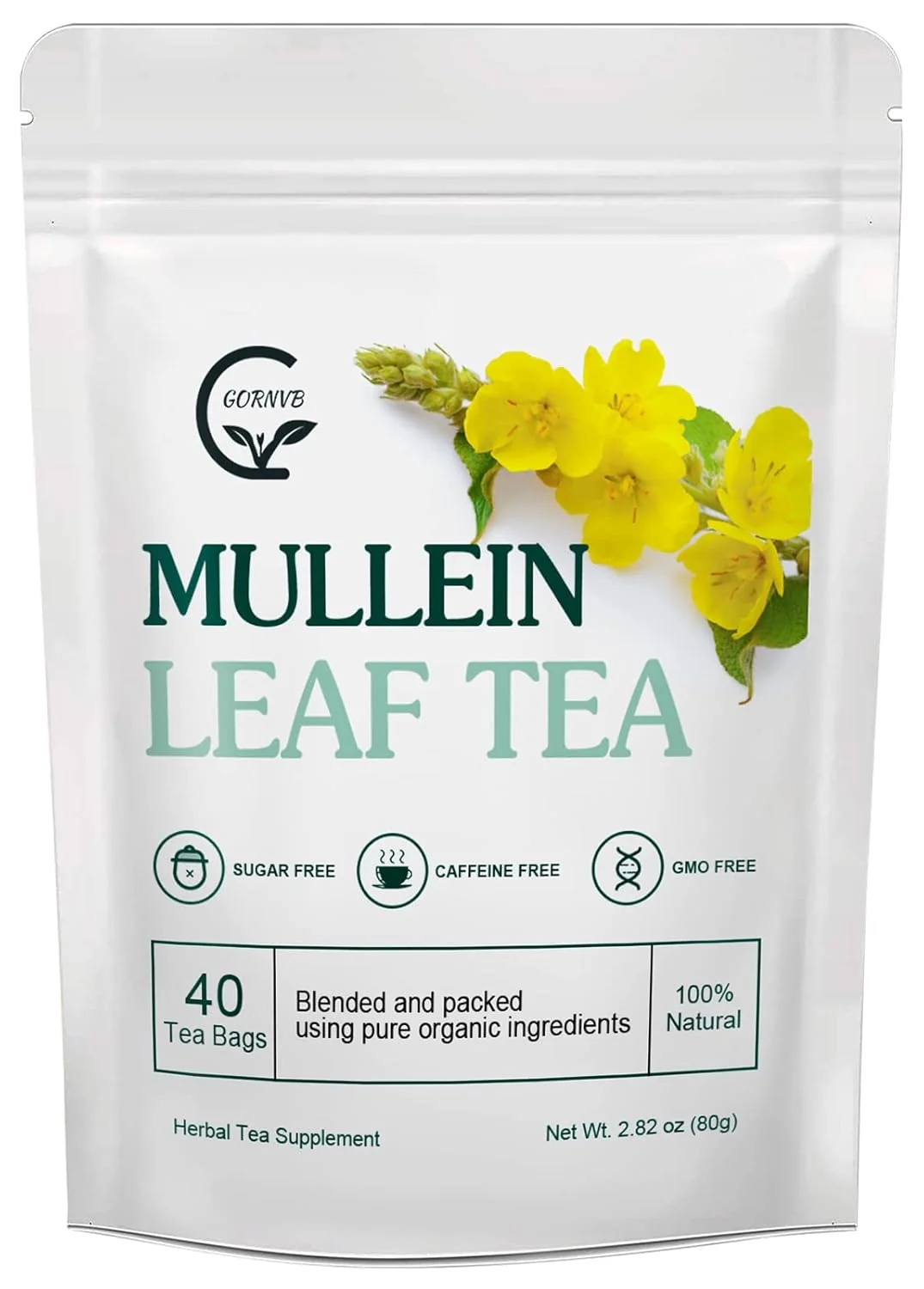Certified Mullein Leaf Tea Bags - Lungs Cleanse and Respiratory Support Herbal Teas Caffeine 40 Tea Bags Responsible