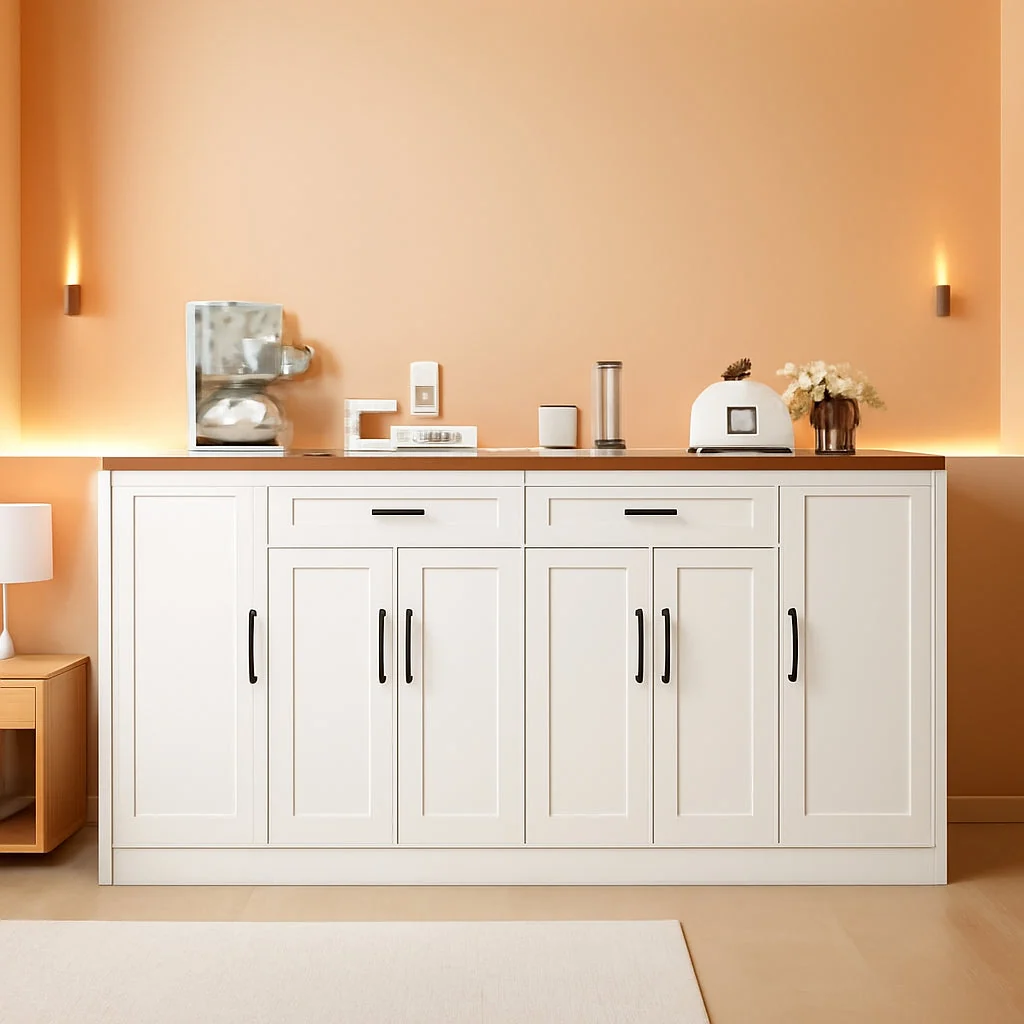 Flexible 71-Inch White Side board Buffet Cabinet Soft-Close Doors Artisan
