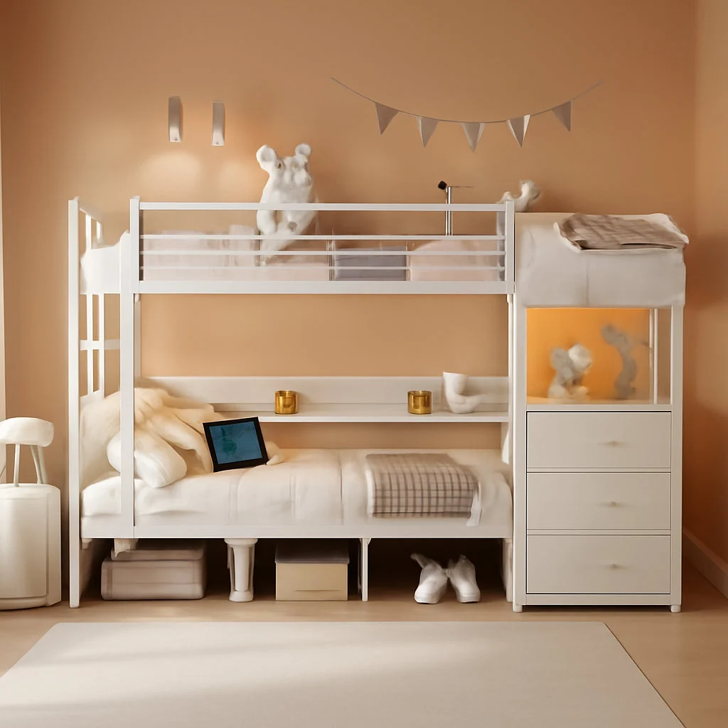Original Twin Over Twin Metal Bunk Bed Integrated Storage Drawers Premium