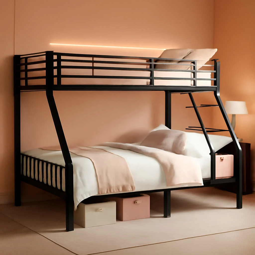 Verified Twin XL Queen Bunk Bed Black Industrial Grade Steel Frame Next-Generation