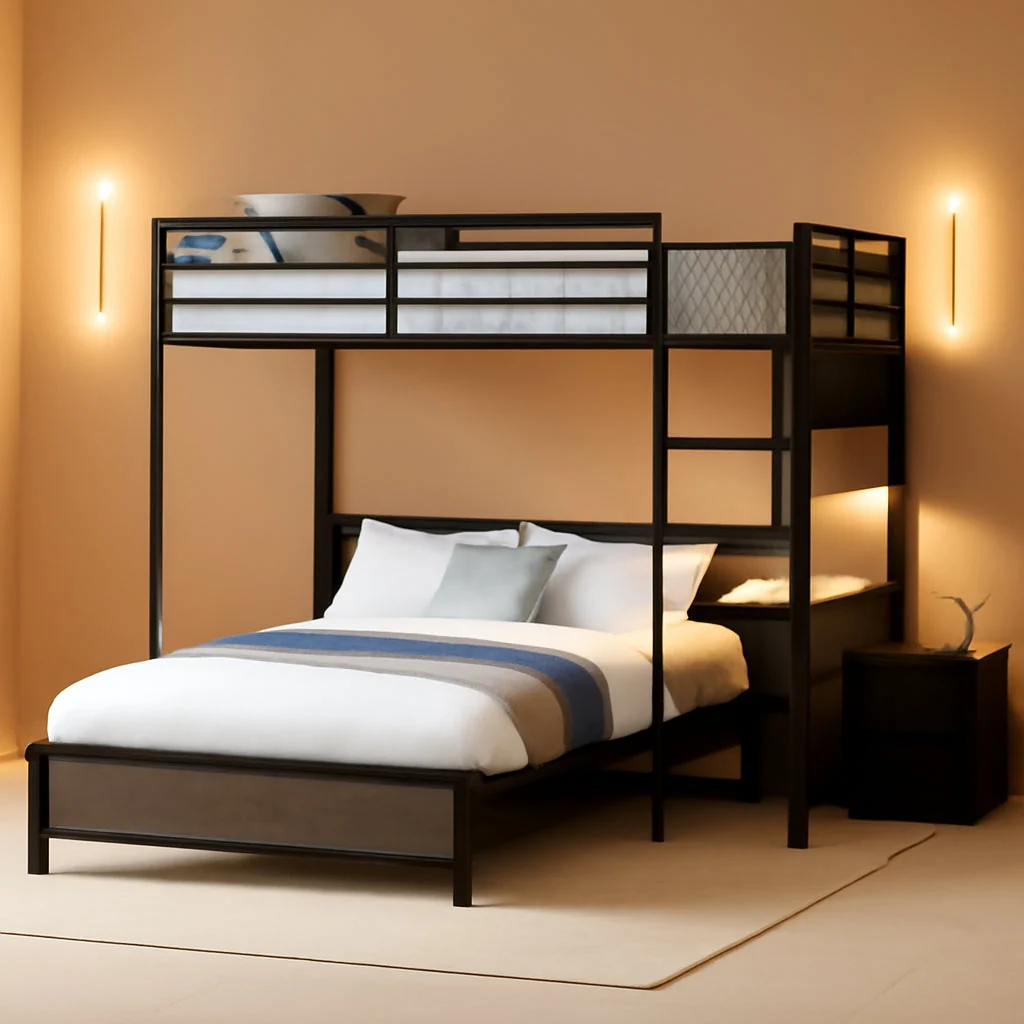 Clean Twin Over Full Bunk Bed With Desk Charging Station Led Lights Grey Modern