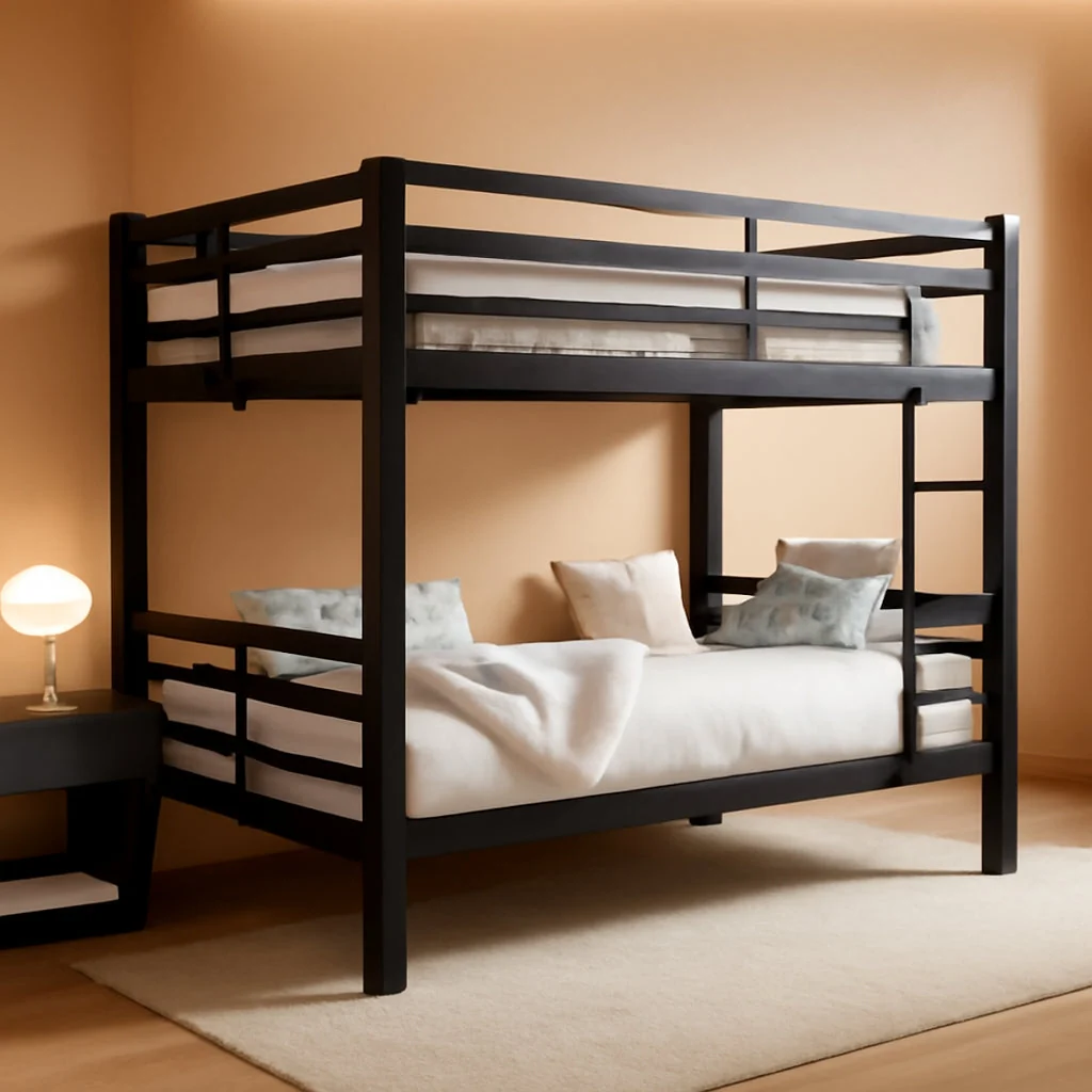 Powerful Twin Over Twin Industrial Grade Steel Bunk Bed Black Finish Soft