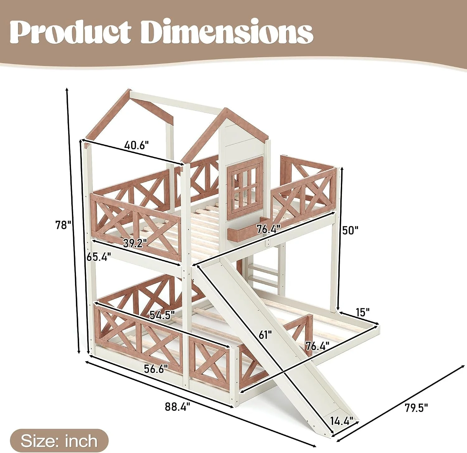 Elegant Twin Over Full Bunk Bed Playhouse With Slide Loft Storage Organic