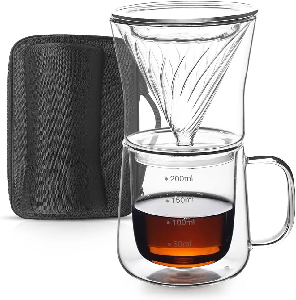 Unique TaiLake Coffee Self Brewing Cup - for Single Serve Coffee - Experience the Art of One Cup Pour Over Coffee Maker Vortex Filter Set Innovative