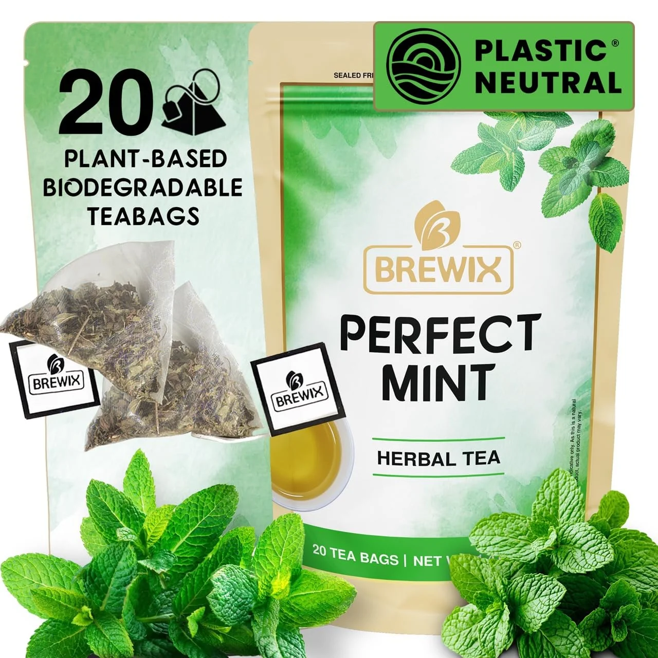 User-Friendly Brewix Mint Tea 20 Pyramid Tea Bags Soothing Mint Blend for Digestion Support Daily Calm Calming Fresh and Cool Casual