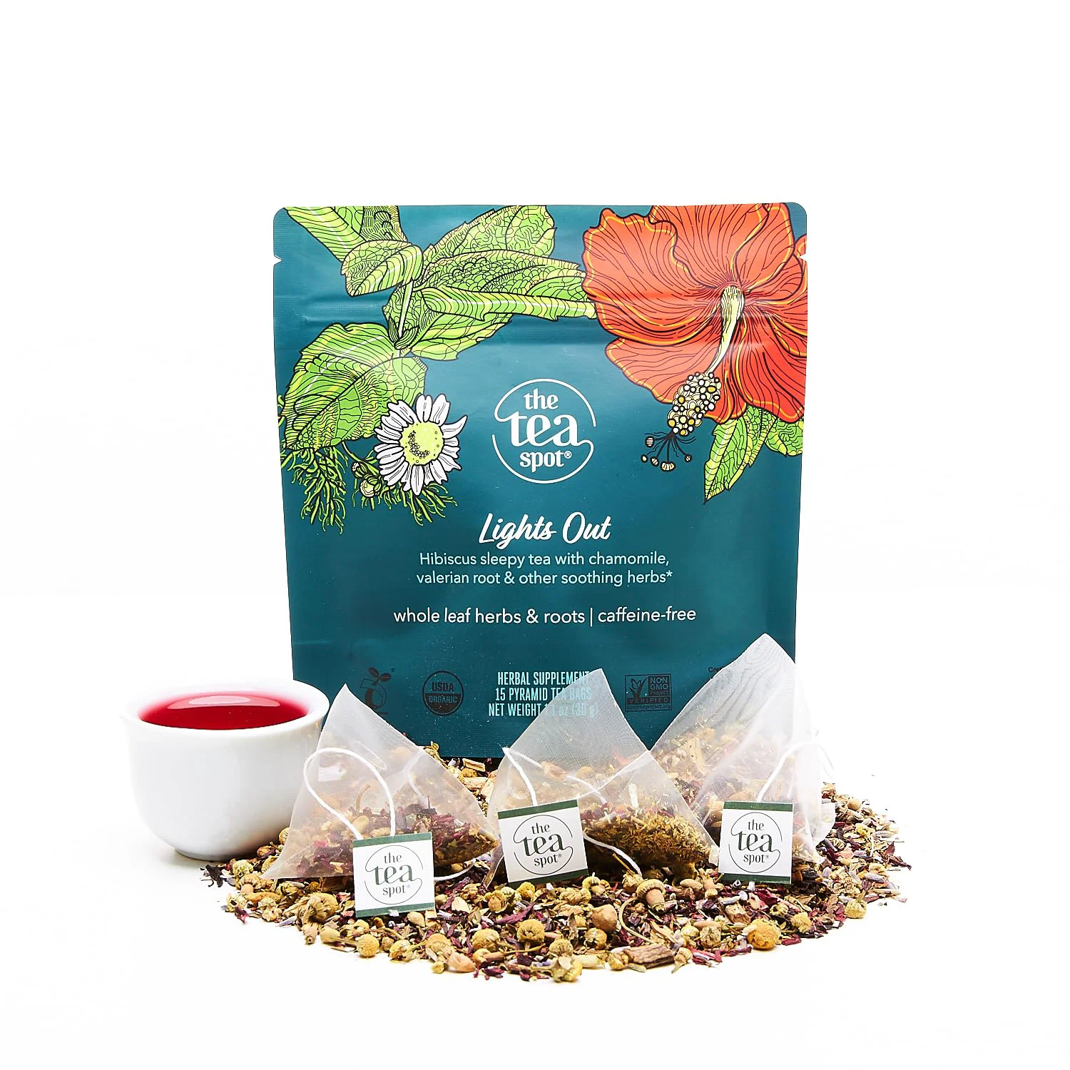 World-Class The Tea Spot Organic Lights Out Tea with Valerian Root Relaxation Blend of Hibiscus Peppermint Chamomile Lavender Licorice Root Valerian Root First-Class