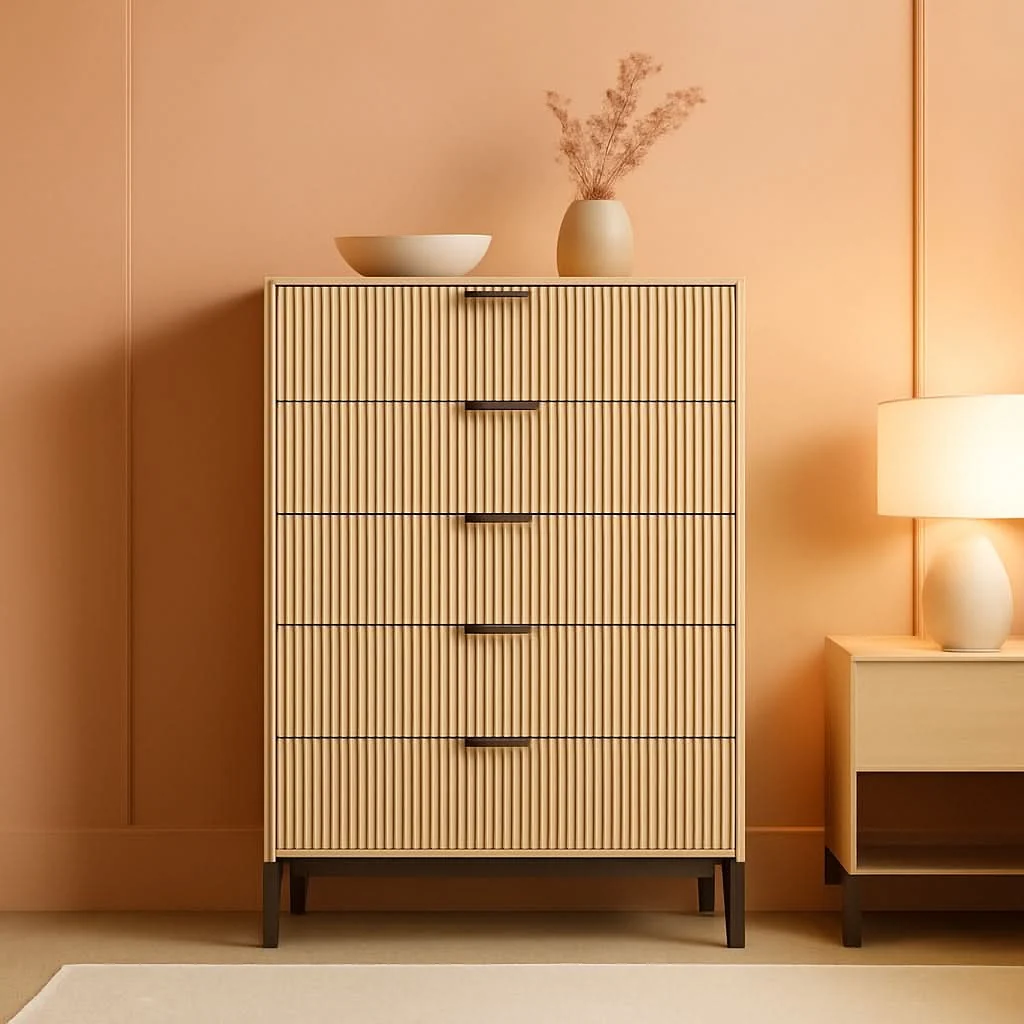 Excellent 49.2 Inch Tall Five Drawer MatteNaturalFinish Dresser Flexible