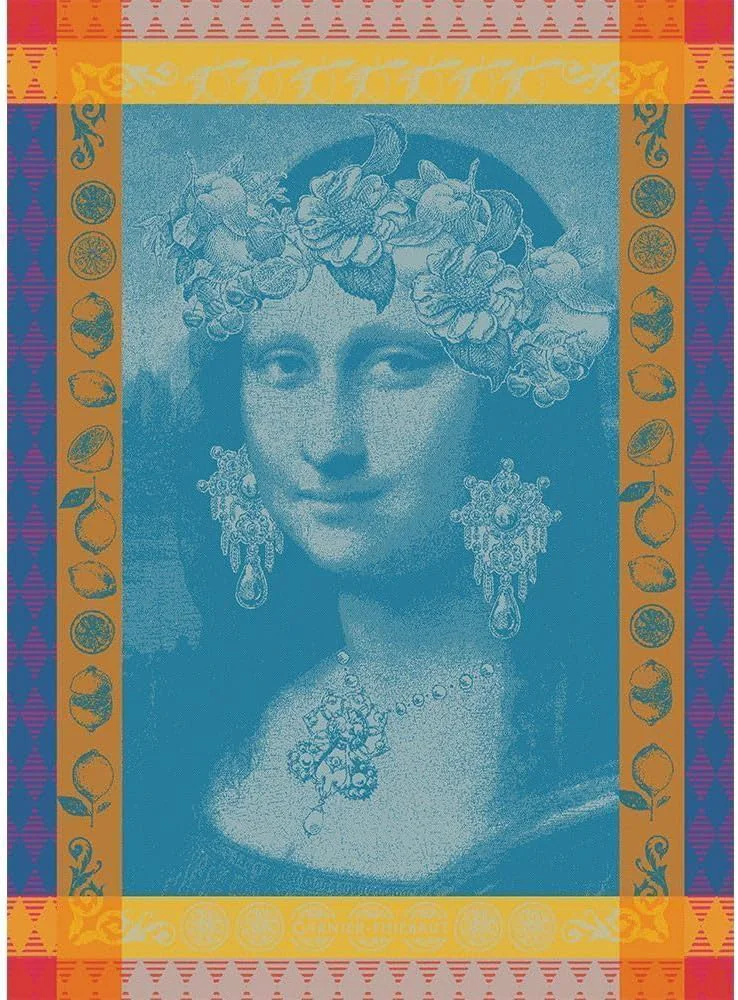 Classic Garnier Thiebaut Mona Lisa Bleu Mona Lisa Blue French Kitchen Towel 22 x30 Cotton Jacquard Refined