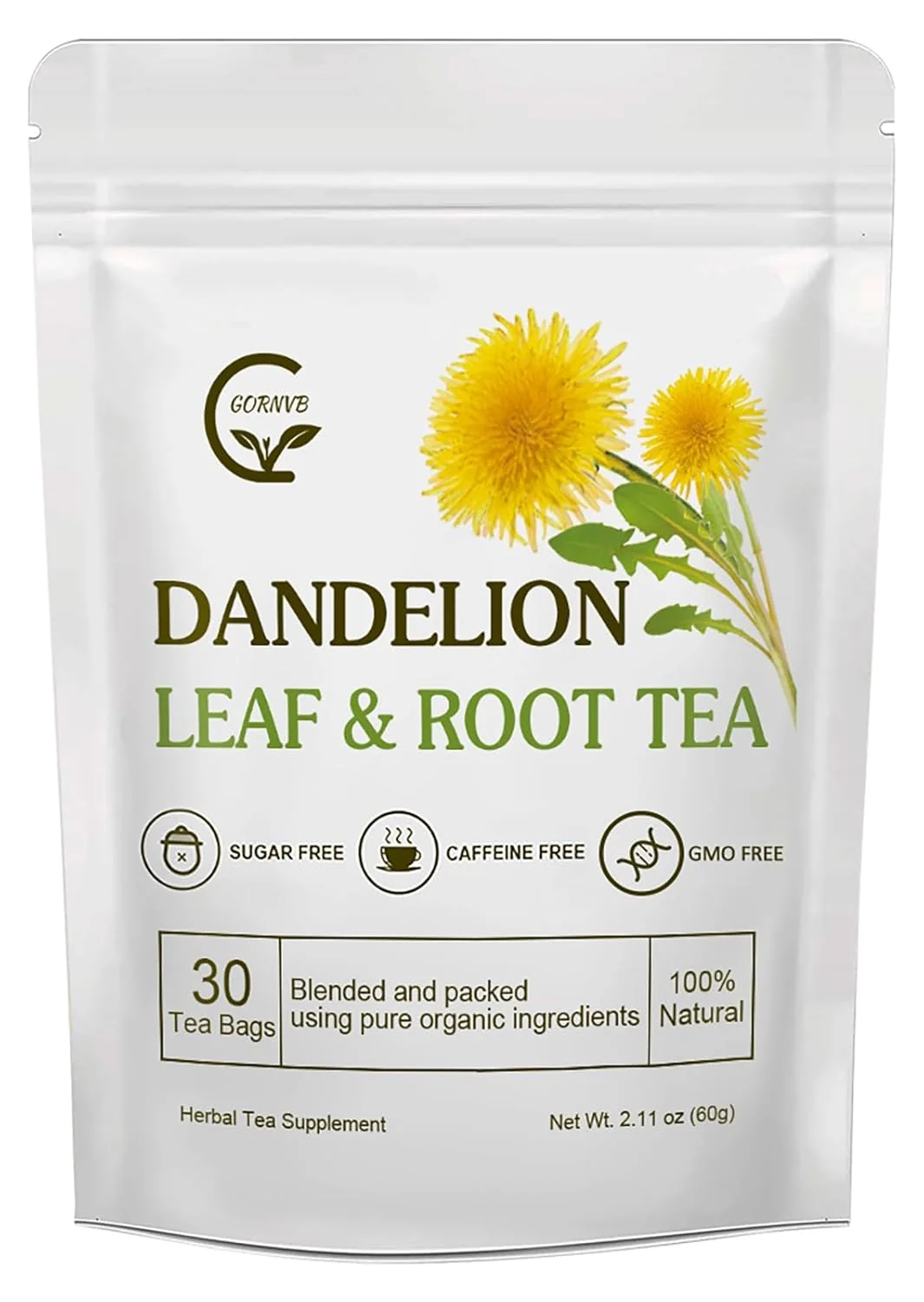 Advanced Organic Dandelion Leaf Root Tea Supports Kidney Function and Healthy Digestion Caffeine 30 Tea Bags Clean