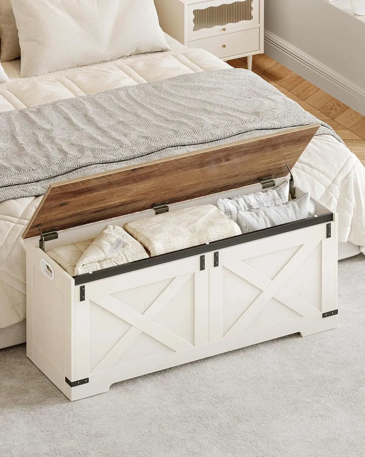Effective Forty Seven Point Two Inch Lift Top Storage Chest White Brown Bench Trendy