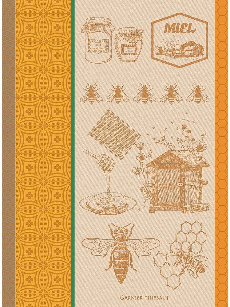 Genuine Garnier Thiebaut Miel Et Abeilles Ocre Honey and Bees French Kitchen Towel 22 x30 Cotton Jacquard Official