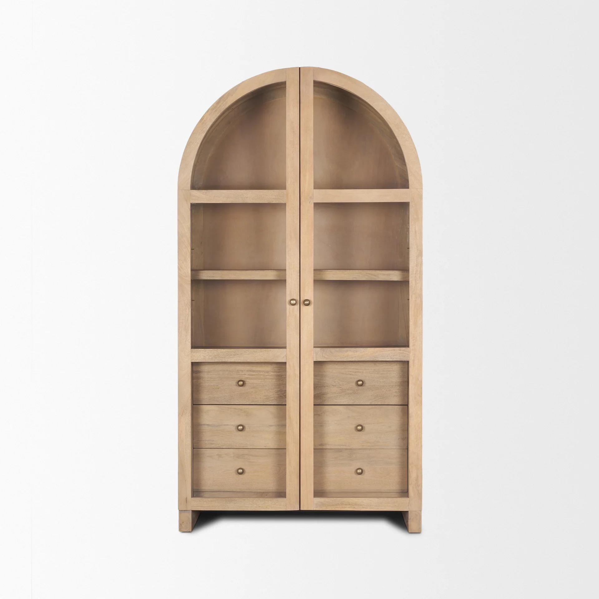 Green Suri Light Brown Wood W Glass Doors Arched Curio Cabinet Traditional