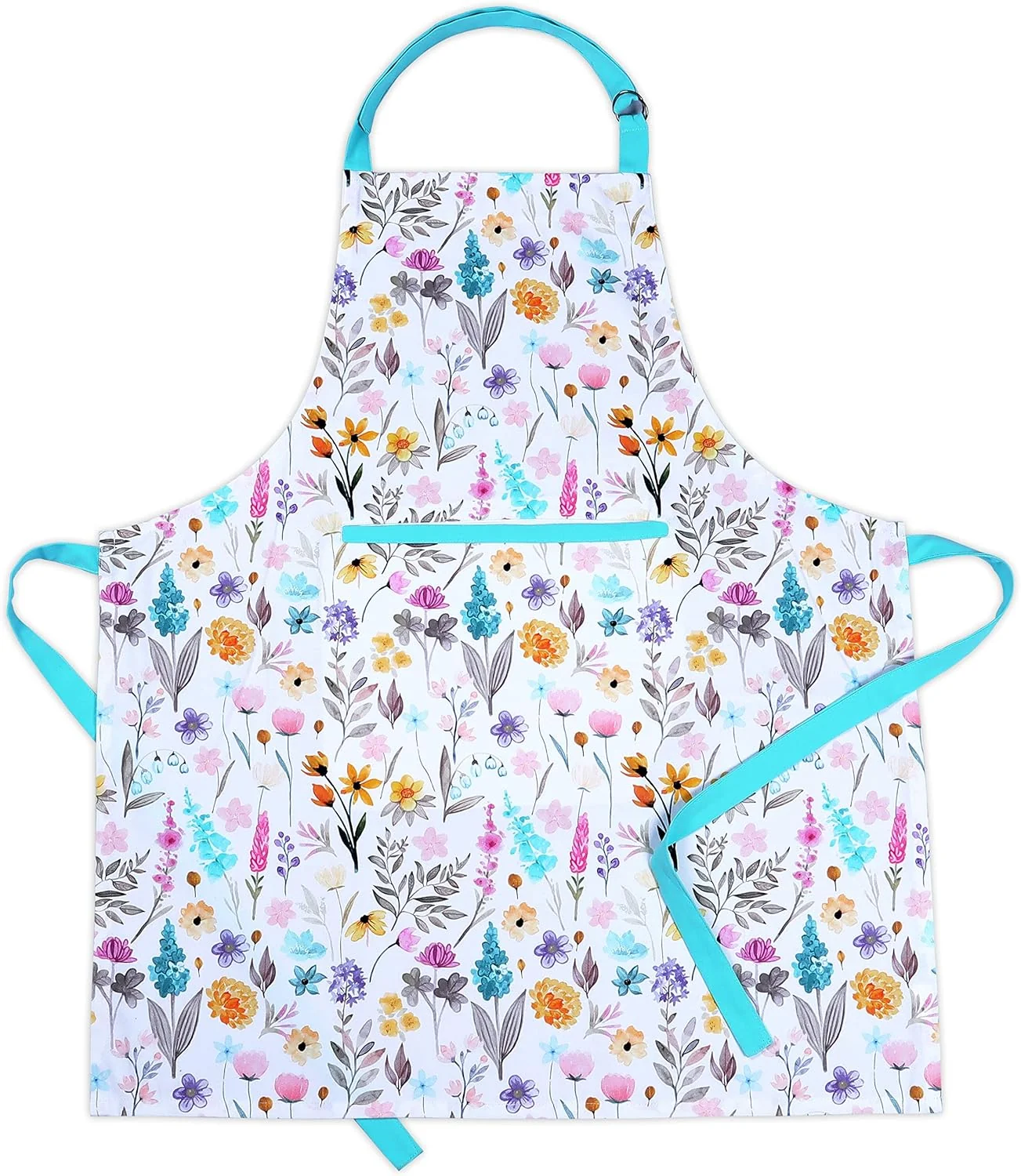 Clean Amour Infini Cotton Women Apron with Pockets Adjustable Strap and Waist Ties Aprons for Baking Cooking Gardening 27.5 x 33 Inches - Joyful Floral Sustainable