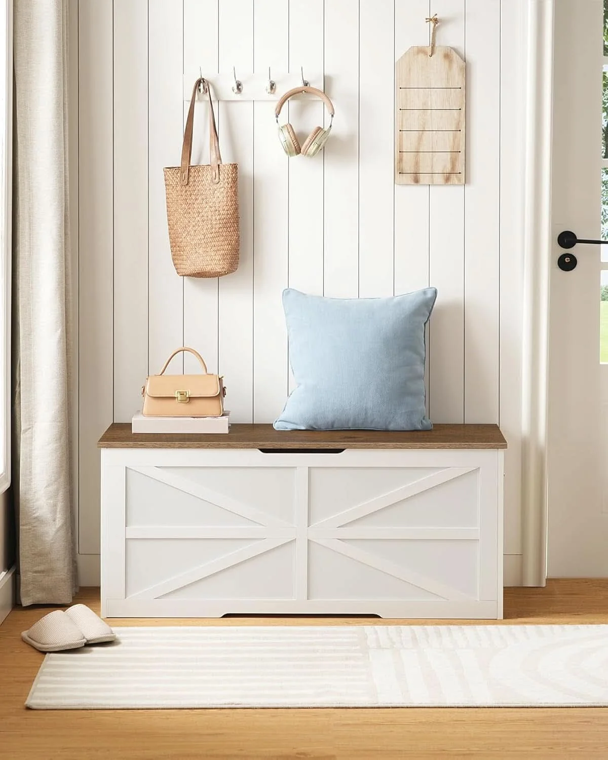 Fashionable TwoTone Walnut White Storage Chest Durable 43.3Inch Certified