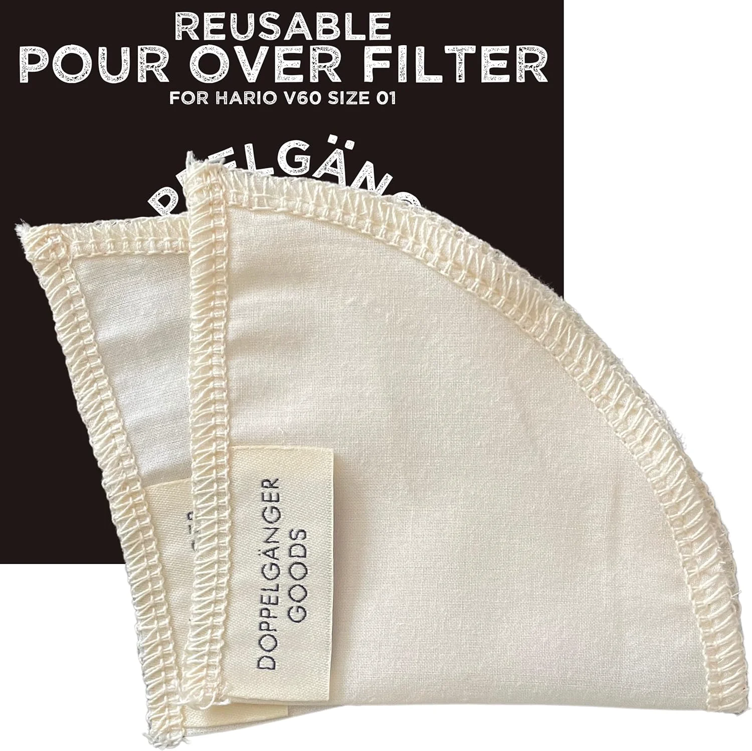 Unique 2-Pack Reusable Organic Cotton Filters for Hario V60 and Origami Style Pourover Coffee Filters Ceramic Cup Glass Plastic Dripper Size 01 Flexible