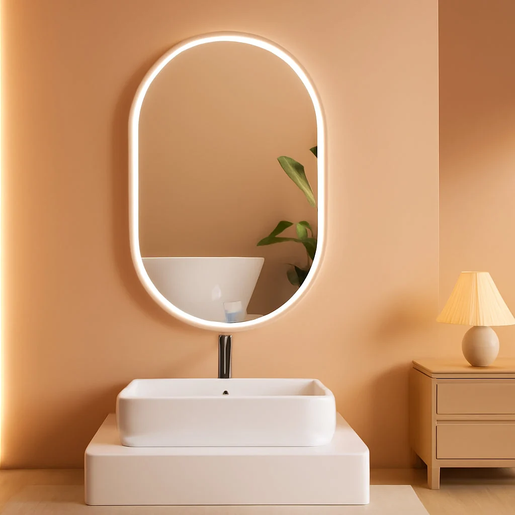 Environmentally Friendly Oval LED 24x36 Frameless Illuminated Bathroom Mirror Contemporary
