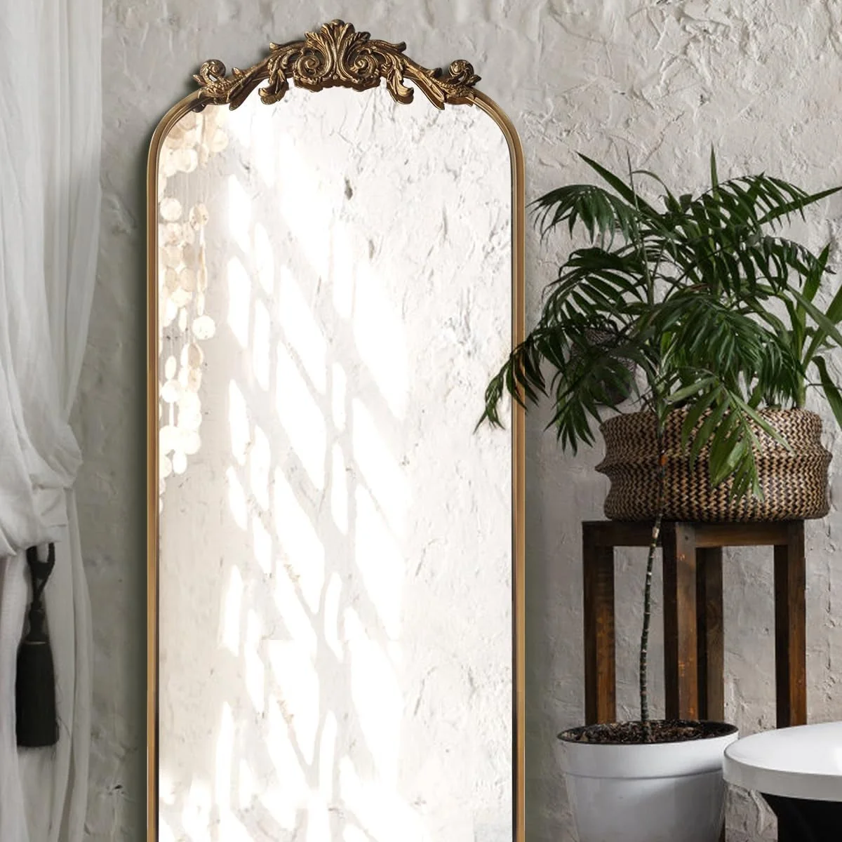 Trusted Oversized Gilded Antique Arched Floor Mirror 18x53 Dependable
