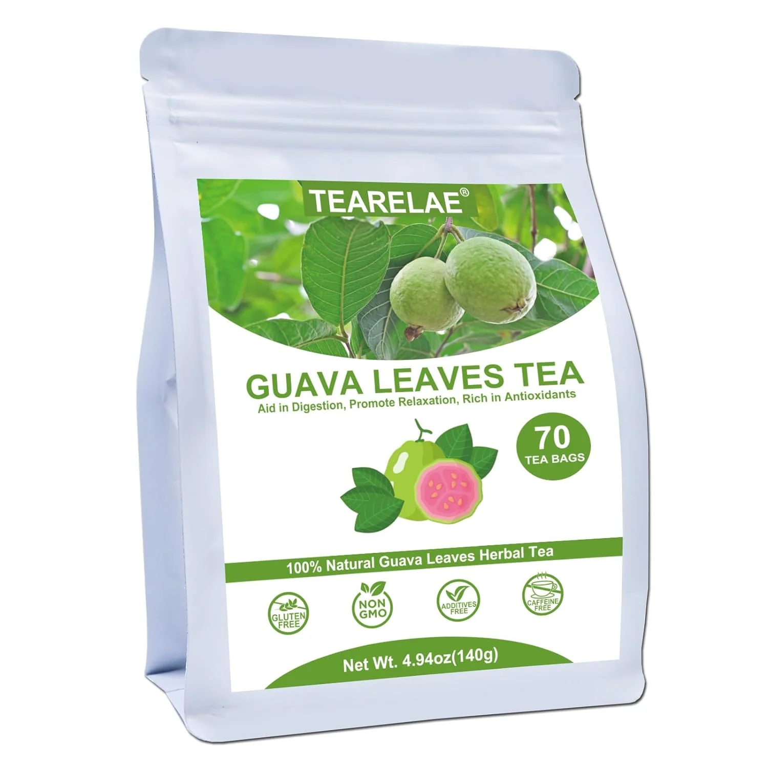 Organic Guava Leaves Tea Bags - 70 Count Pure Natural Caffeine- Sophisticated