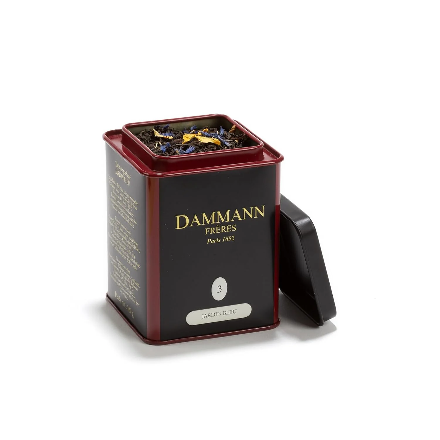 Next-Generation Dammann Freres Loose Leaf Jardin Bleu Premium Gourmet French Black Tea Blend Strawberry Rhubarb Flavors 3.52 Ounce Tin Specialty