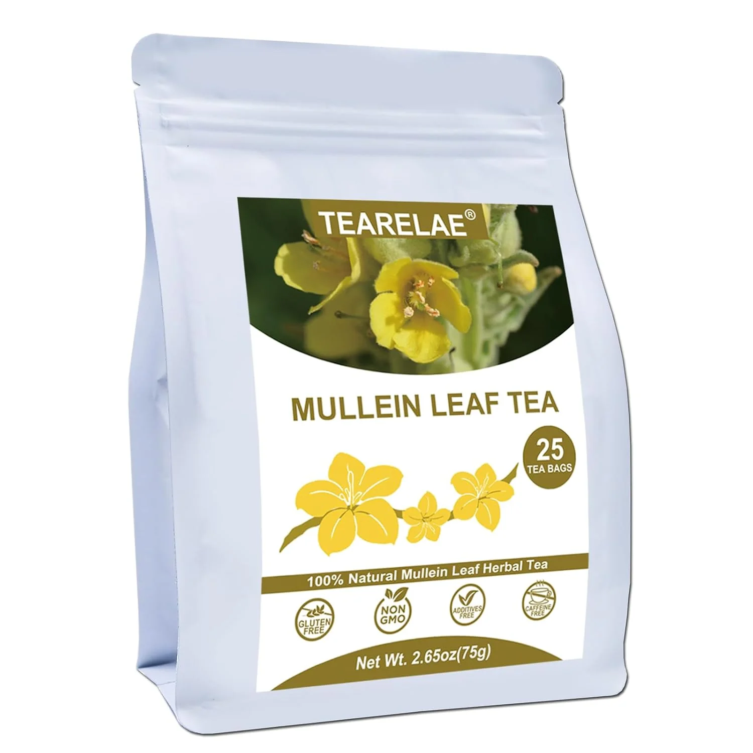 Functional TEARELAE - Mullein Tea Bags For Lungs - 3g X 25 Count Premium Compressed Mullein Leaves Non-GMO Caffeine- Earthy Soothing Throat Herbal Tea for Respiratory Support High-Performance