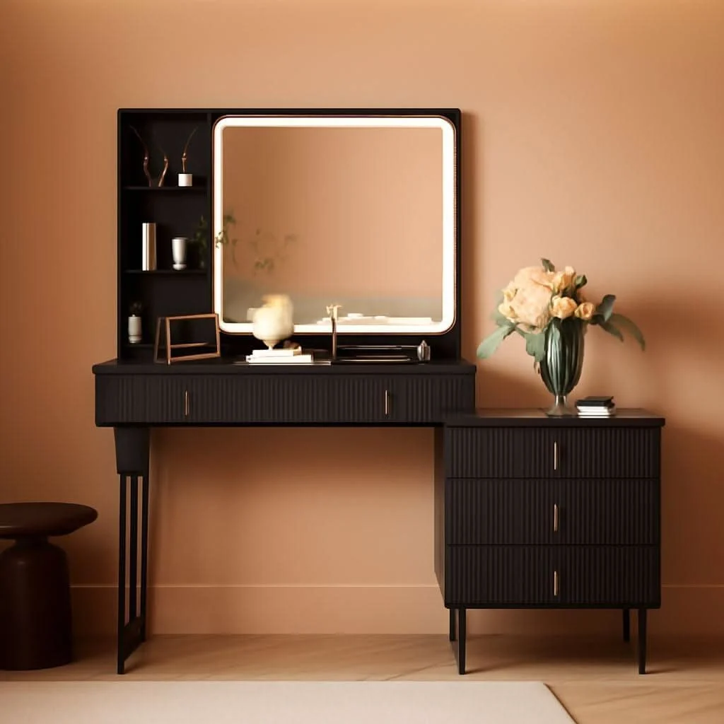 Exceptional Vanity Desk With Dimmable Illuminated Mirror Black Artisan